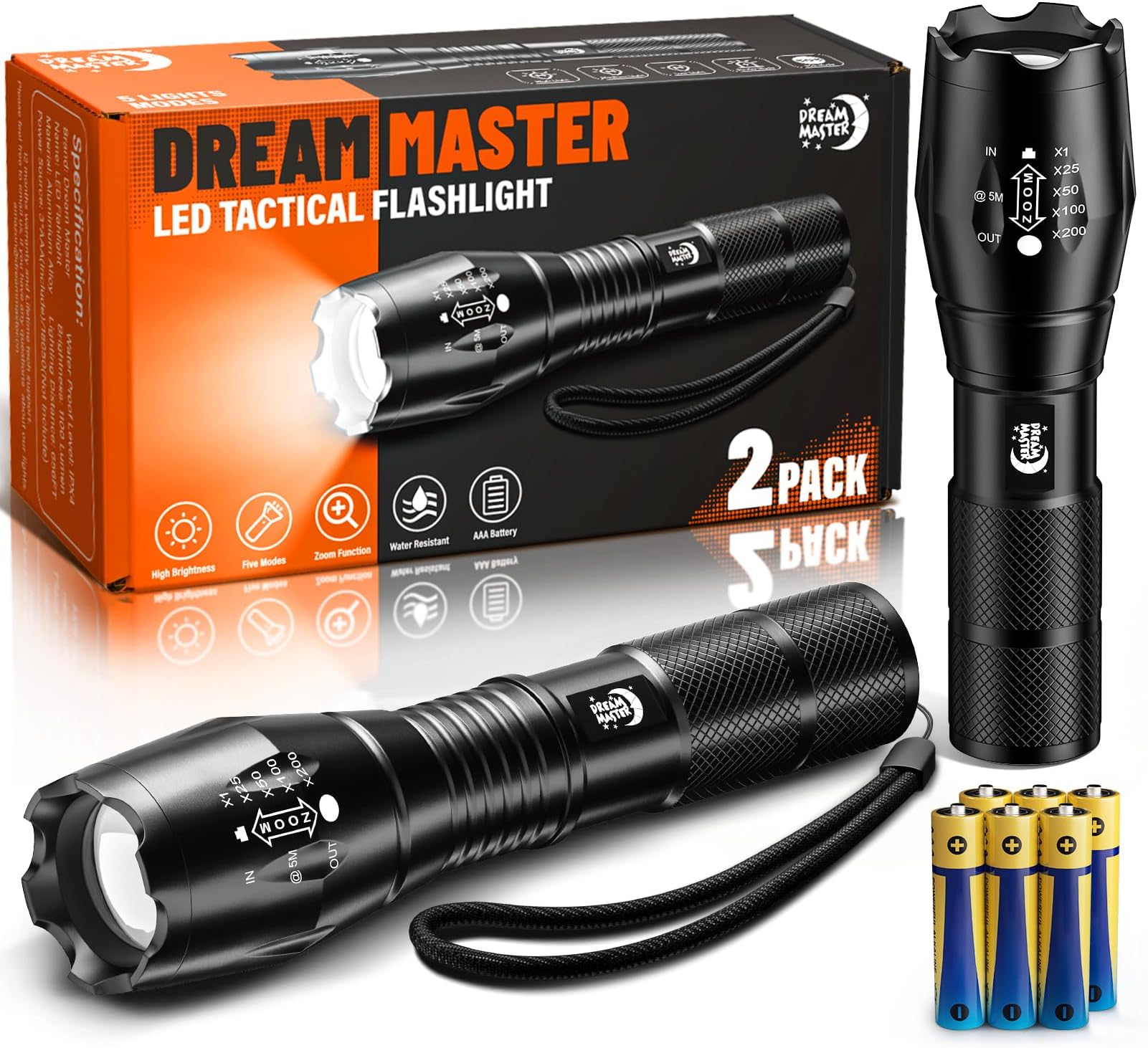 2 Pack LED Flashlights High Lumens with 6 AAA Batteries, 5 Modes Mini Waterproof Tactical Bright Flashlight for Camping Hiking, Mens GIfts, Cool Gadget Brthday Gifts for Men, Dad, Him, Teen Boys