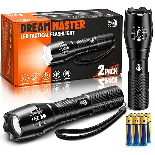 2 Pack LED Flashlights High Lumens with 6 AAA Batteries, 5 Modes Mini Waterproof Tactical Flashlight for Camping Hiking, Bright Flashlight with Zoomable, Christmas Gifts for Men Dad, Black & Coppery