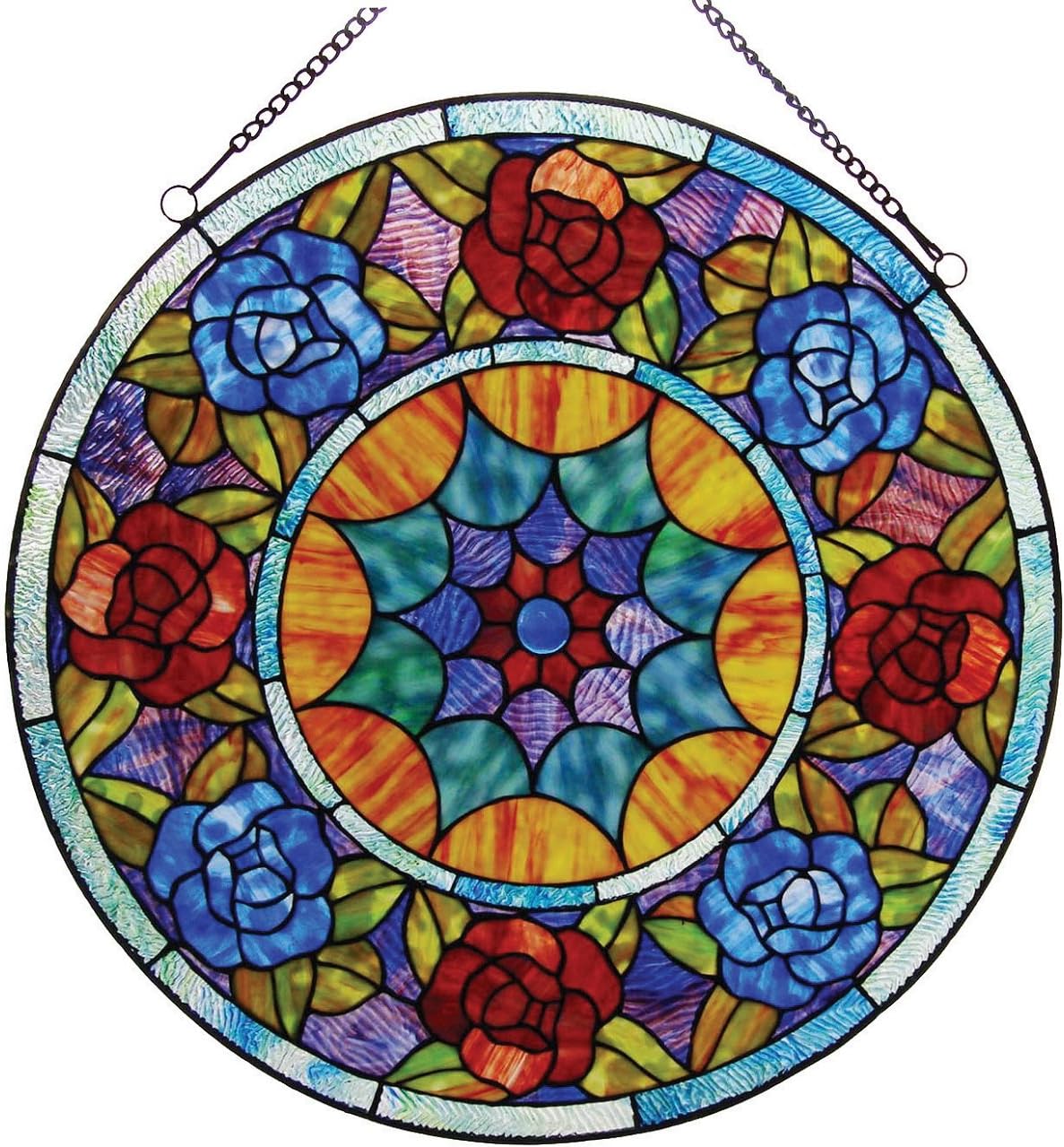 Tiffany-Glass Roses Window Panel 22"