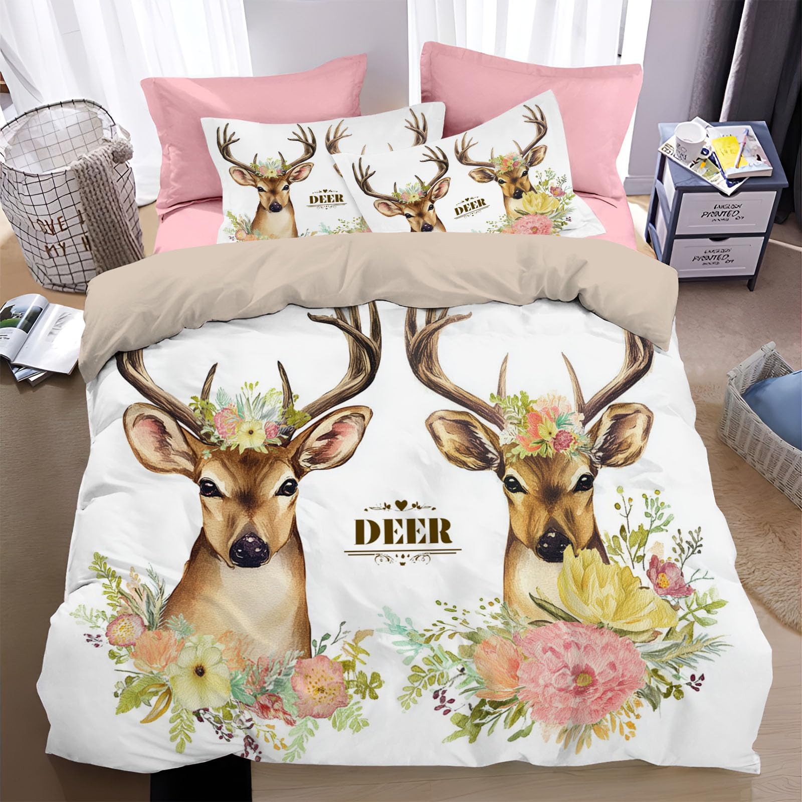 Cerf aquarelle housse de couette 240x260 microfibre avec 2 taies d'oreiller 65x65