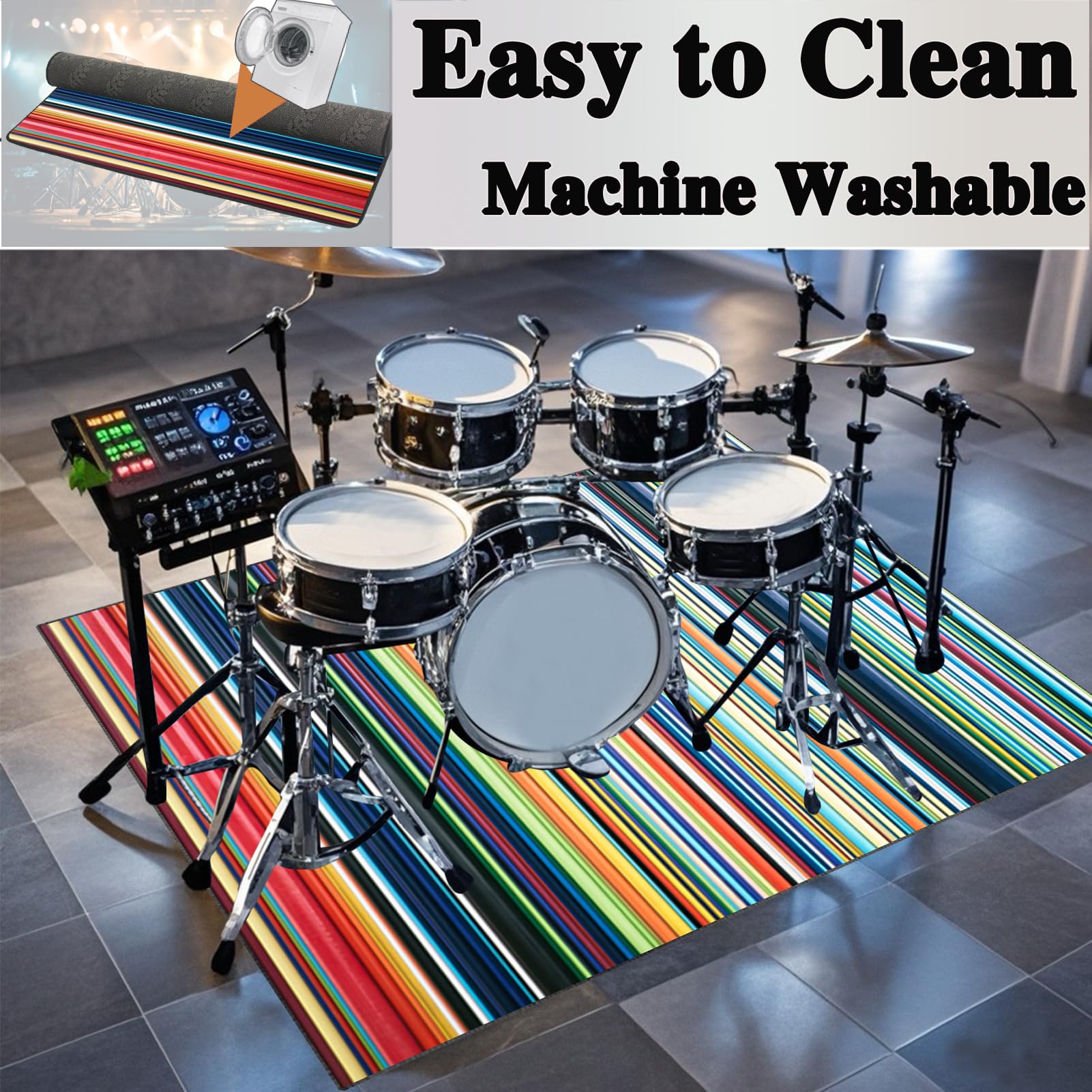 Drum Tappeto Insonorizzato Antiscivolo per Batteria Acustica 210 x 180 cm