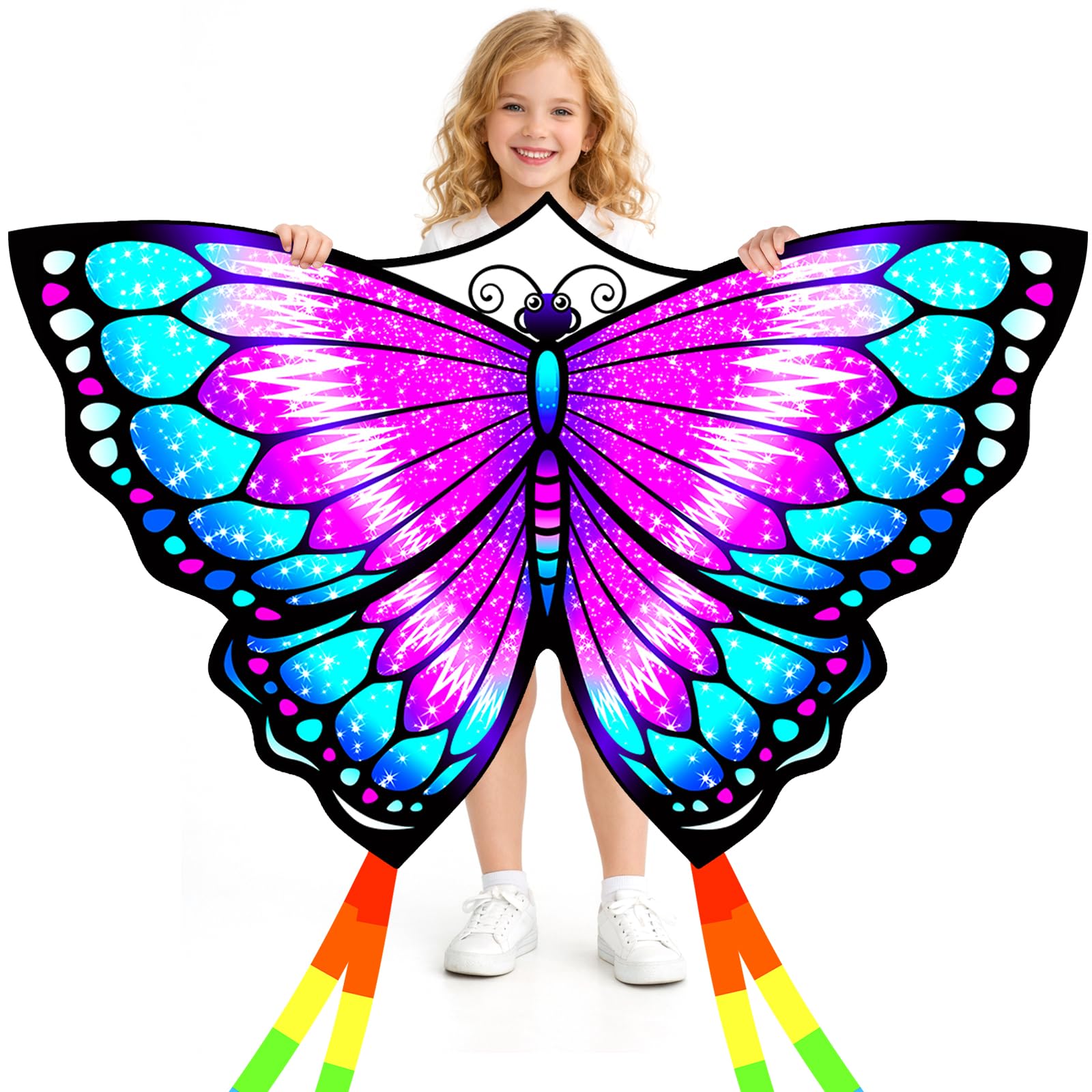 Vspek Large Butterfly Kite, Cartoon Kites for Kids Ages 4-8 Easy to Fly, Adults Single Line Beginner Kites with Kite String, Long Tail, Outdoor Games Park Activities, Birthday Gift, Blue Purple — image 1