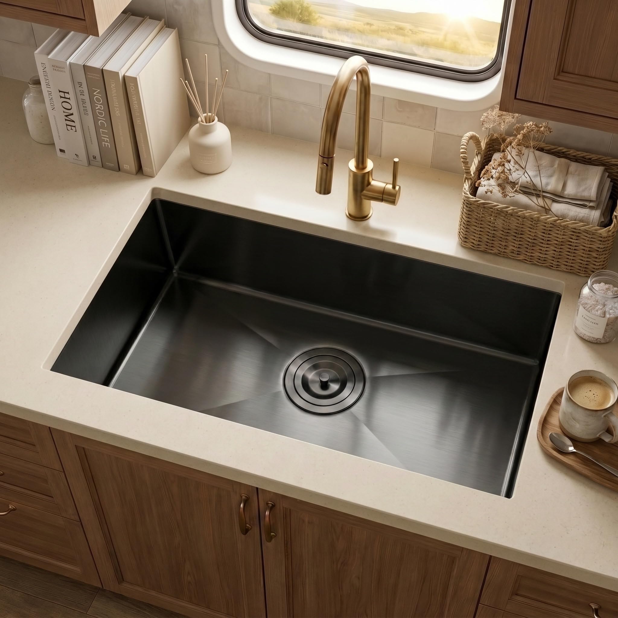 MILOSEN 27''×16''×7'' Stainless Steel RV Kitchen Sink, Black