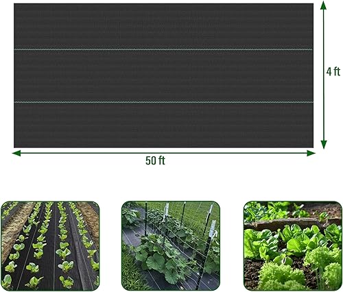Miniatura 2 de Tela de barrera de malezas de 4 x 50 pies, resistente de 3.2 onzas, paquete de 2 alfombrillas de cubierta de tierra para jardinería, capa inferior