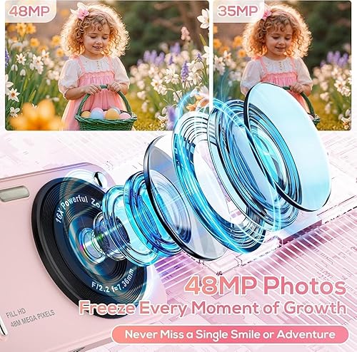 Miniatura 2 de Cámara digital para niños, cámaras digitales de 48 MP FHD 1080P para apuntar y disparar con zoom de 16X, cámaras portátiles compactas para