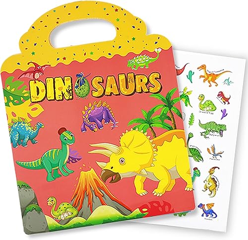 Libro de calcomanías reutilizables para niños de 2 a 4 años, calcomanías de dinosaurio, juguetes educativos de aprendizaje, calcomanías de viaje,