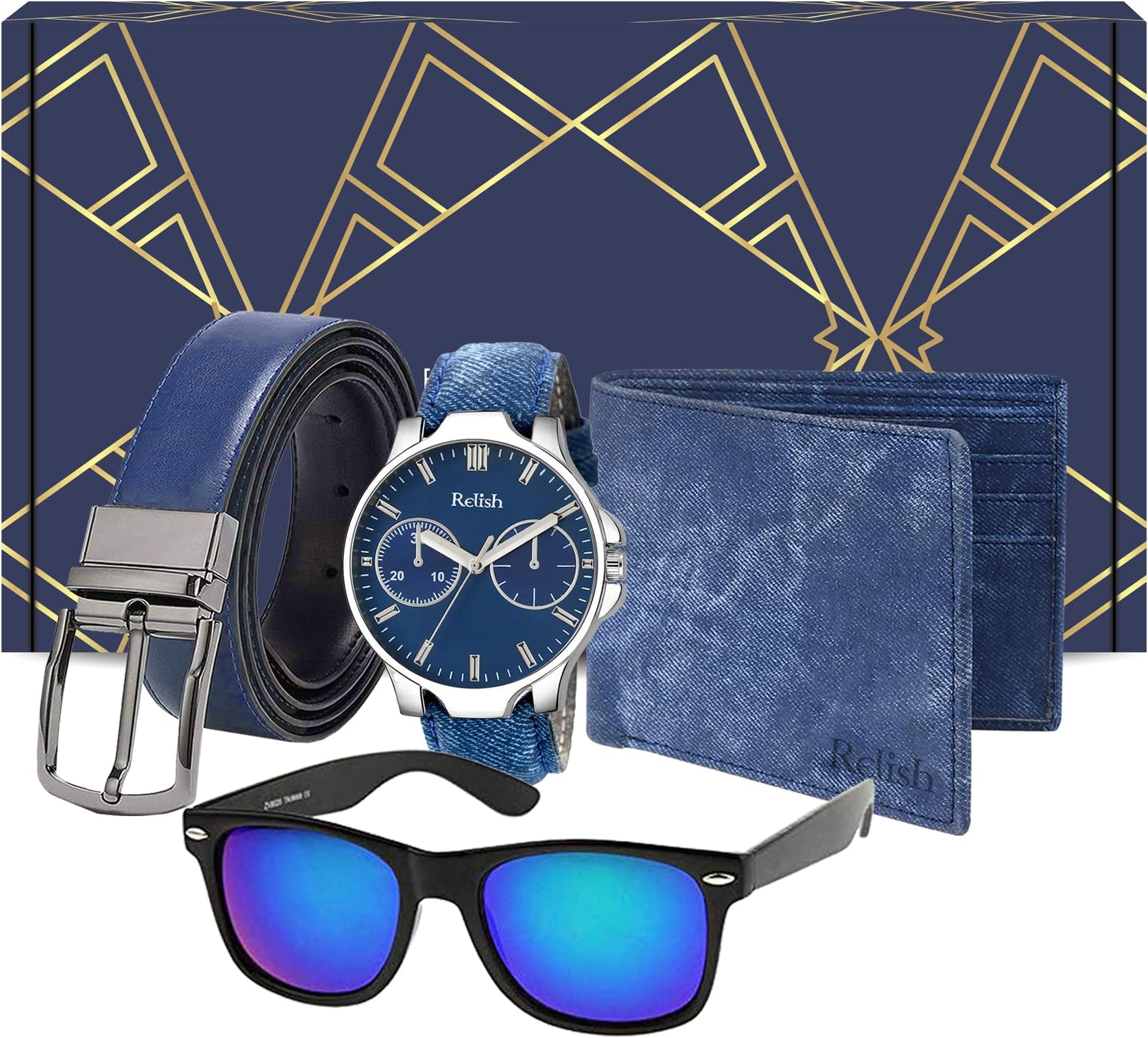 Relish Gift Combo Box Analog Leather Strap Watch, Wallet, Long Lasting