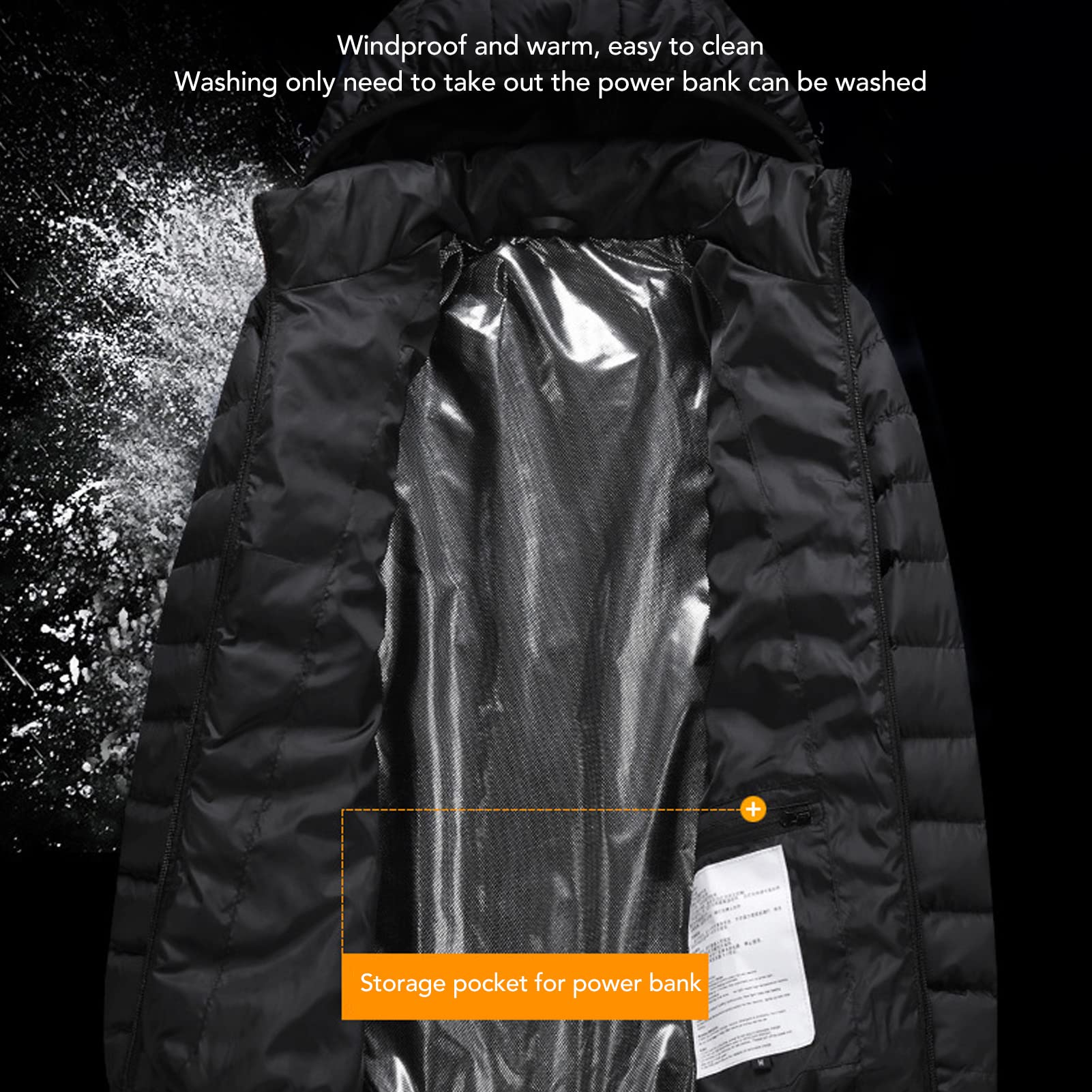 Abrigo de Calefacción Eléctrica Chaqueta Térmica Inteligente Termostático Negro con Capucha para Hombres y Mujeres