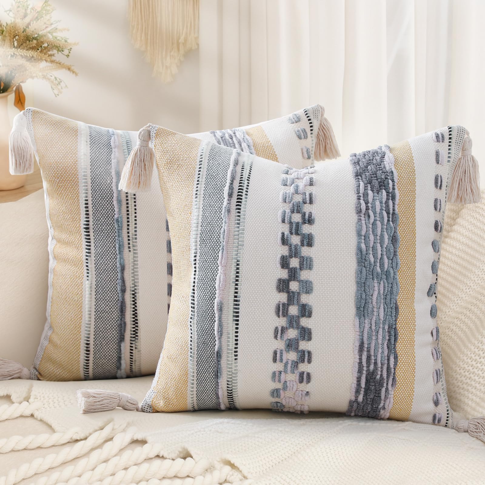 Housse de coussin 45x45 pour canapé rénovez votre déco salon crème et gris