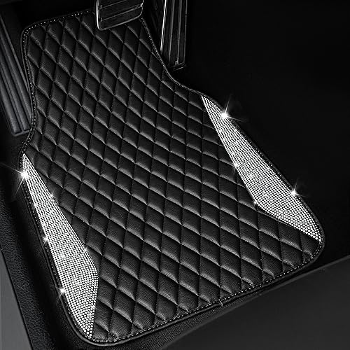 Miniatura 2 de CAR PASS Alfombrillas de cuero brillantes para automóvil, con diamantes brillantes, con diamantes de imitación y purpurina brillante,