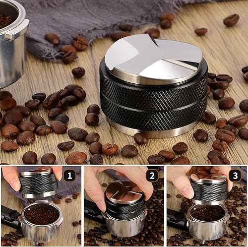 Miniatura 4 de Manipulador espresso de 2.008 in, altura ajustable del distribuidor de café, nivelador de café que se adapta con doble cabeza dos en uno y tres