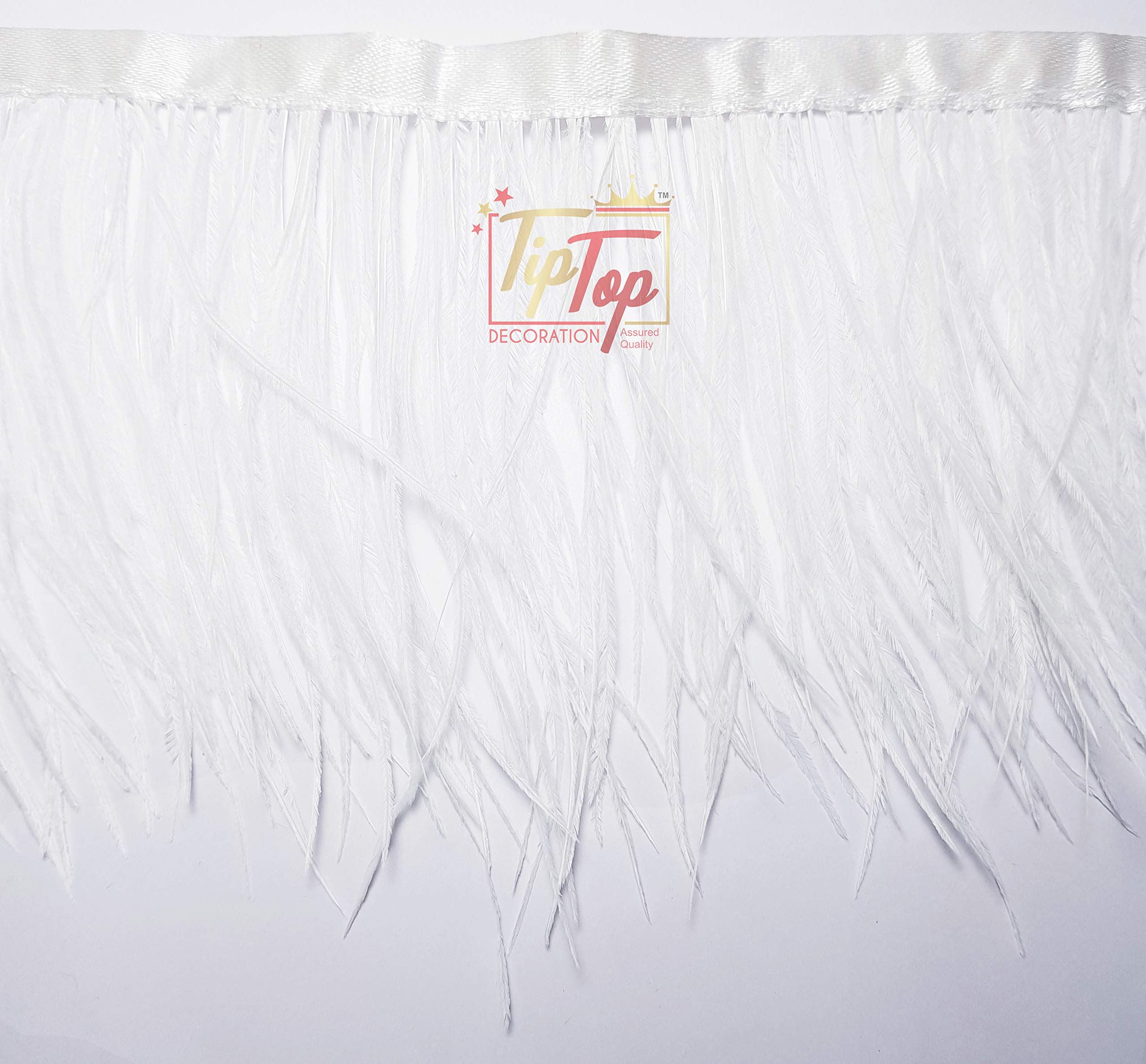 Tiptop Decoration Premium White Ostrich Feathers Lace (5 Yards) (5-6 Inch) 3