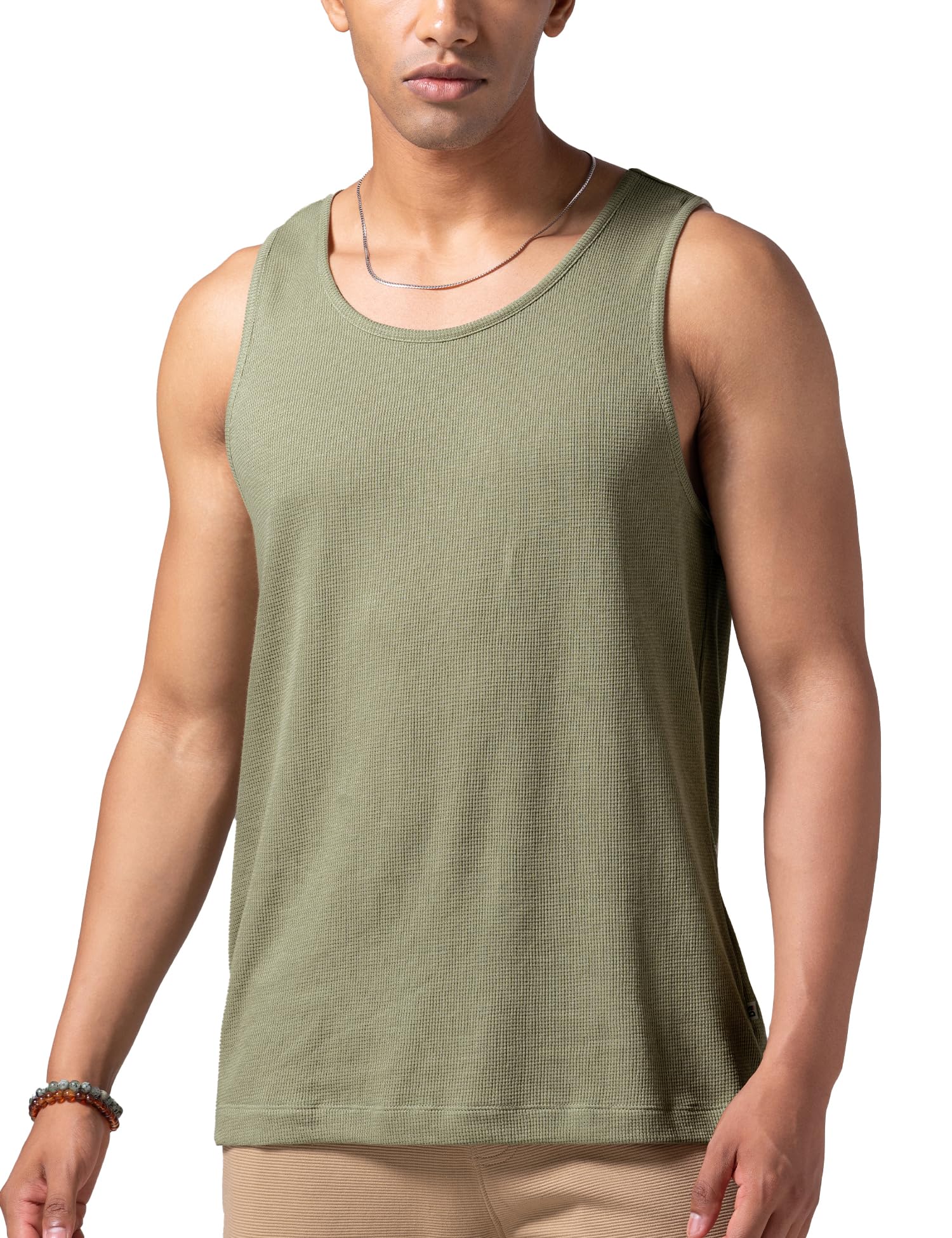 Relaxed Fit Cotton Rich Blend Waffle Texture Anti- Bacterial Super Premium Solid Tank Top Gym T shirts for Men Pack of 1