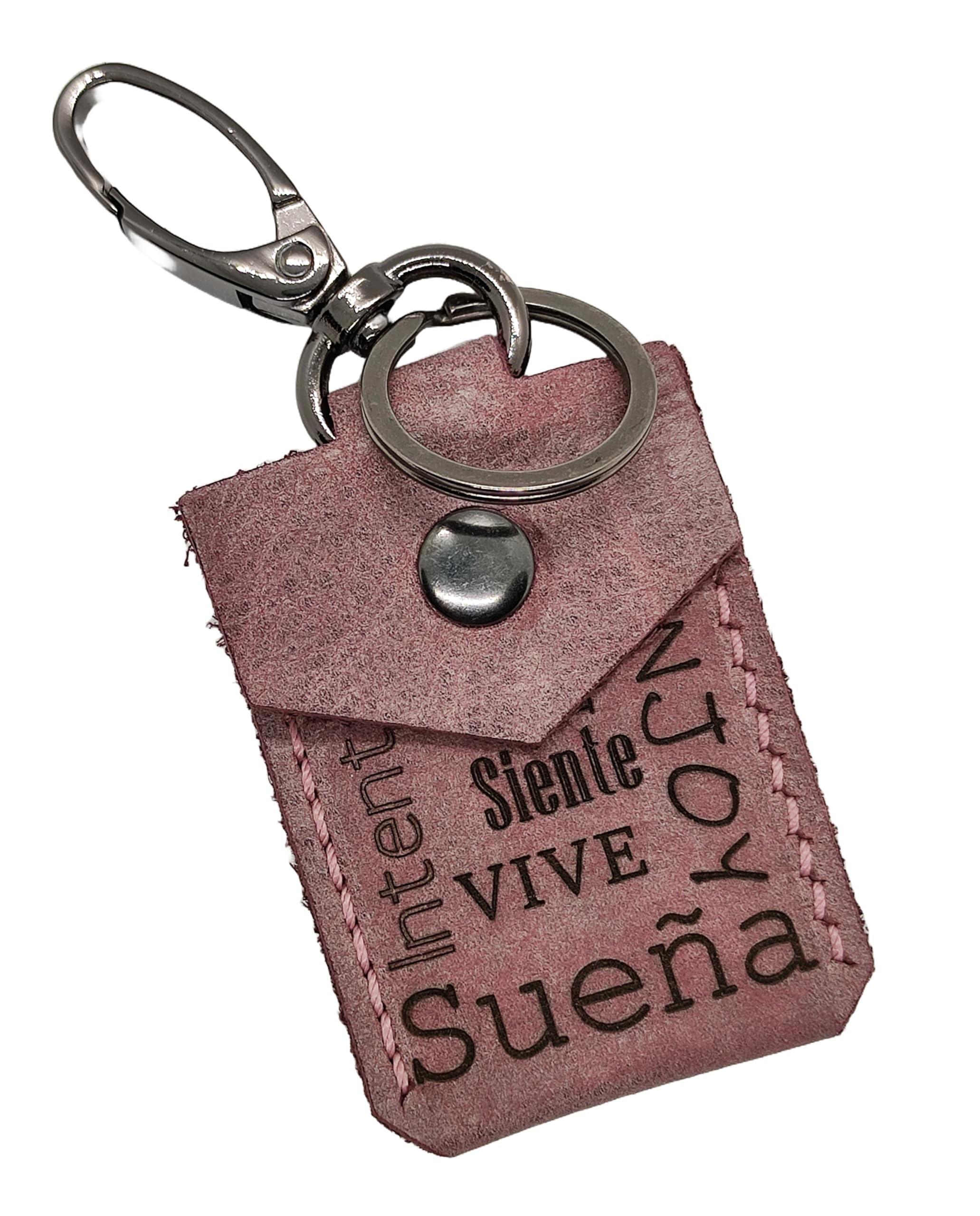 Cueroamano Llavero mini monedero en piel auténtica para mujer o colgante para bolso con mosquetón, botón a presión y anilla de metal en diferentes acabados. (Rose taupe)
