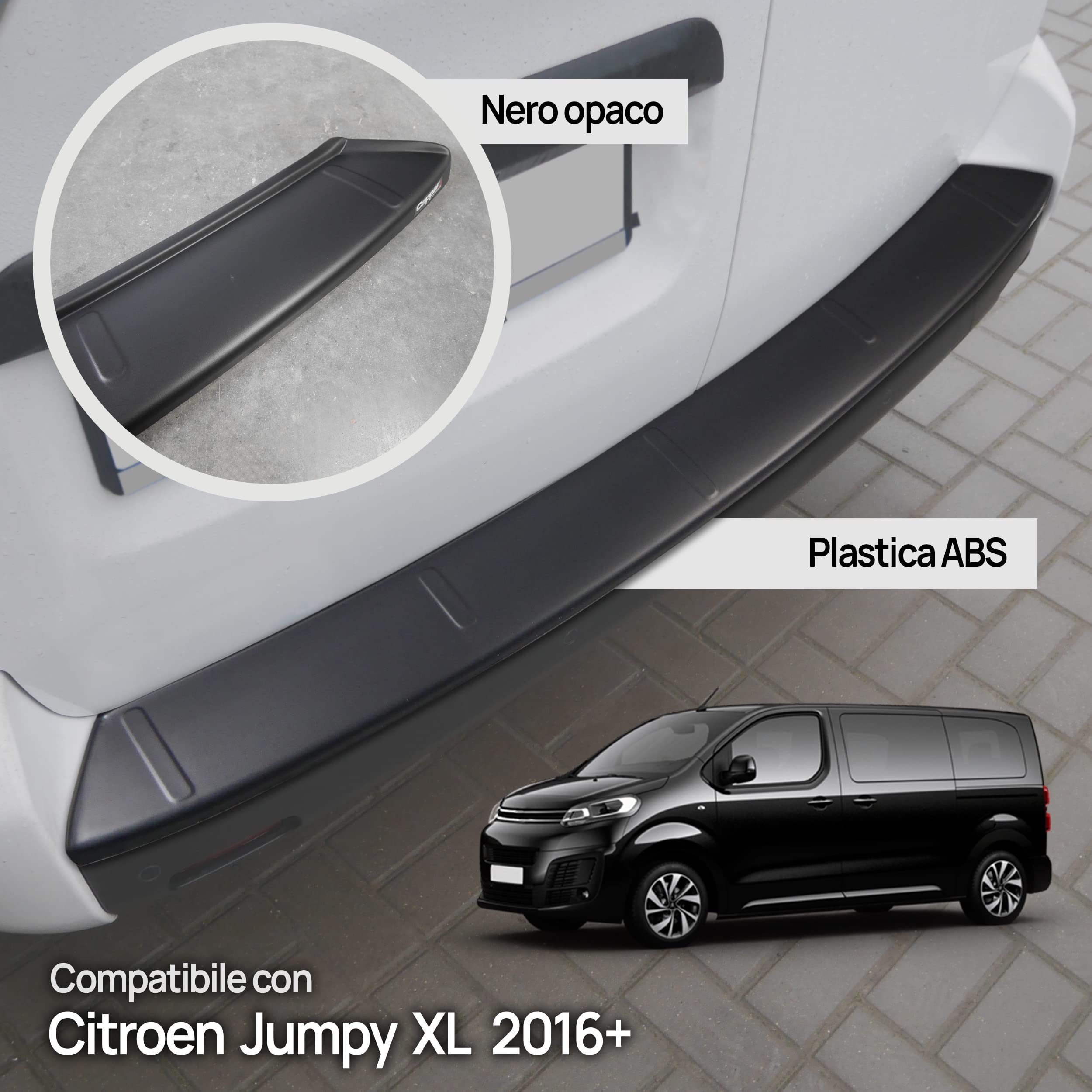 Chromemaster | Protezione paraurti Posteriore | Compatibile con Citroen Jumpy XL dal 2016+ | Plastica ABS, nero opaco | Protezione paraurti protegge la vernice del paraurti dai graffi