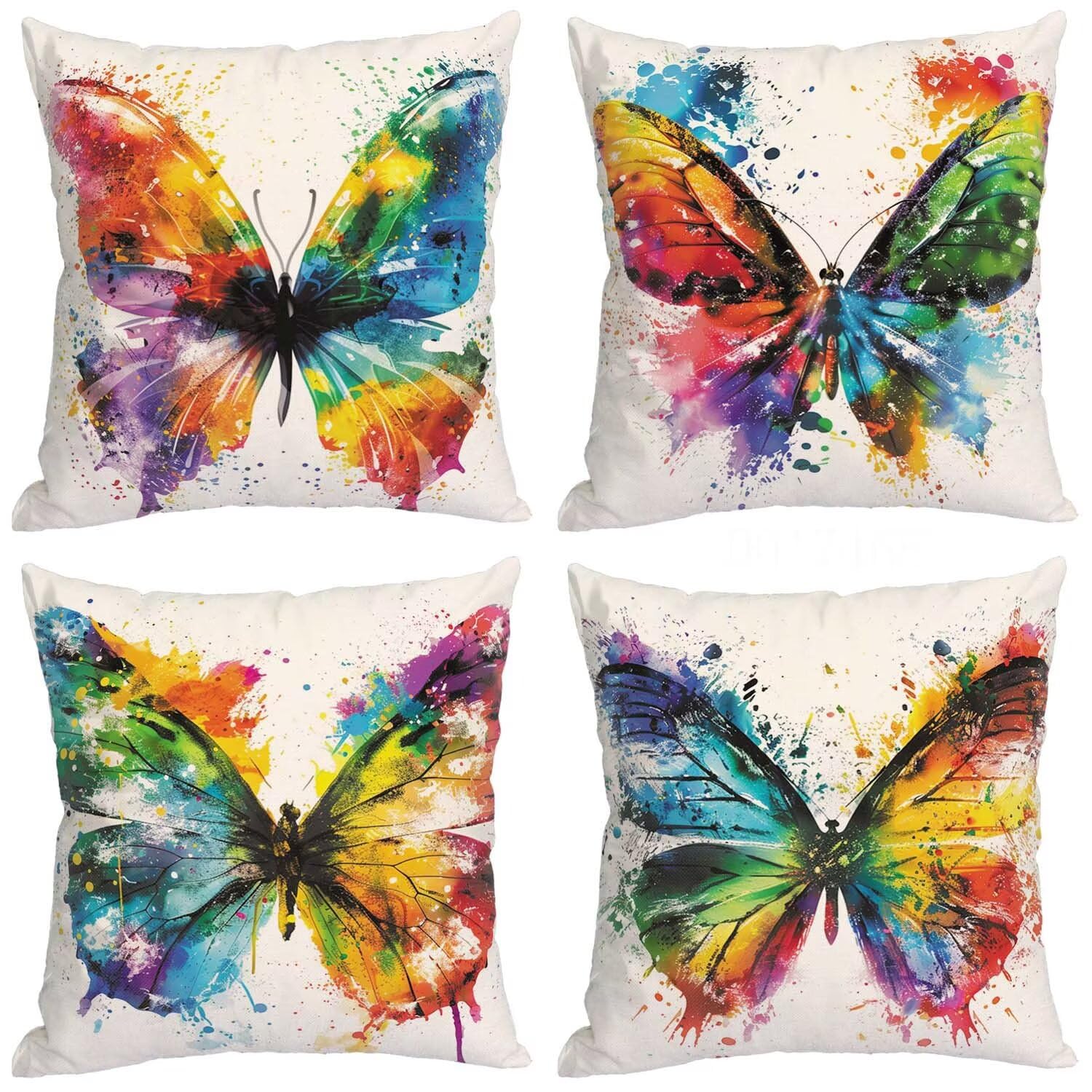 Housse de coussin 50x50cm lot de 4 taie d'oreiller papillon decoration salon et chambre