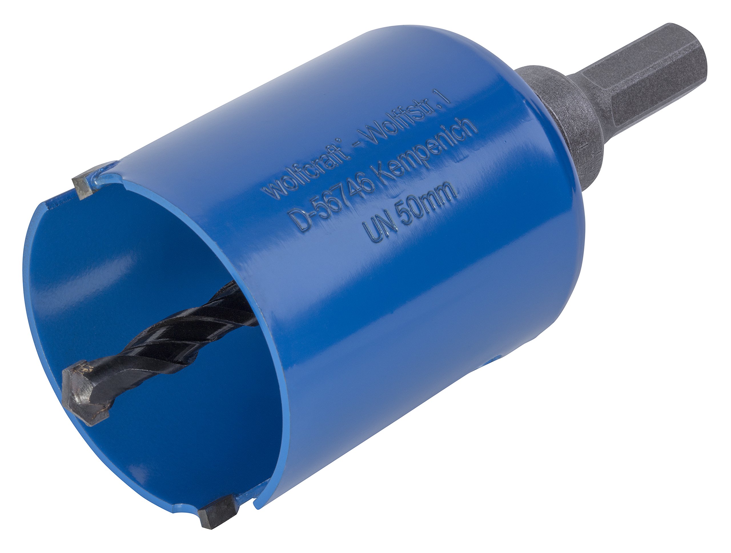 wolfcraft Otwornica uniwersalna Ø 50 mm z trzpieniem mocującym, wstępnie zmontowana I 3879000 I Wszechstronne zastosowanie z materiałami różnego rodzaju, głębokość cięcia 60 mm