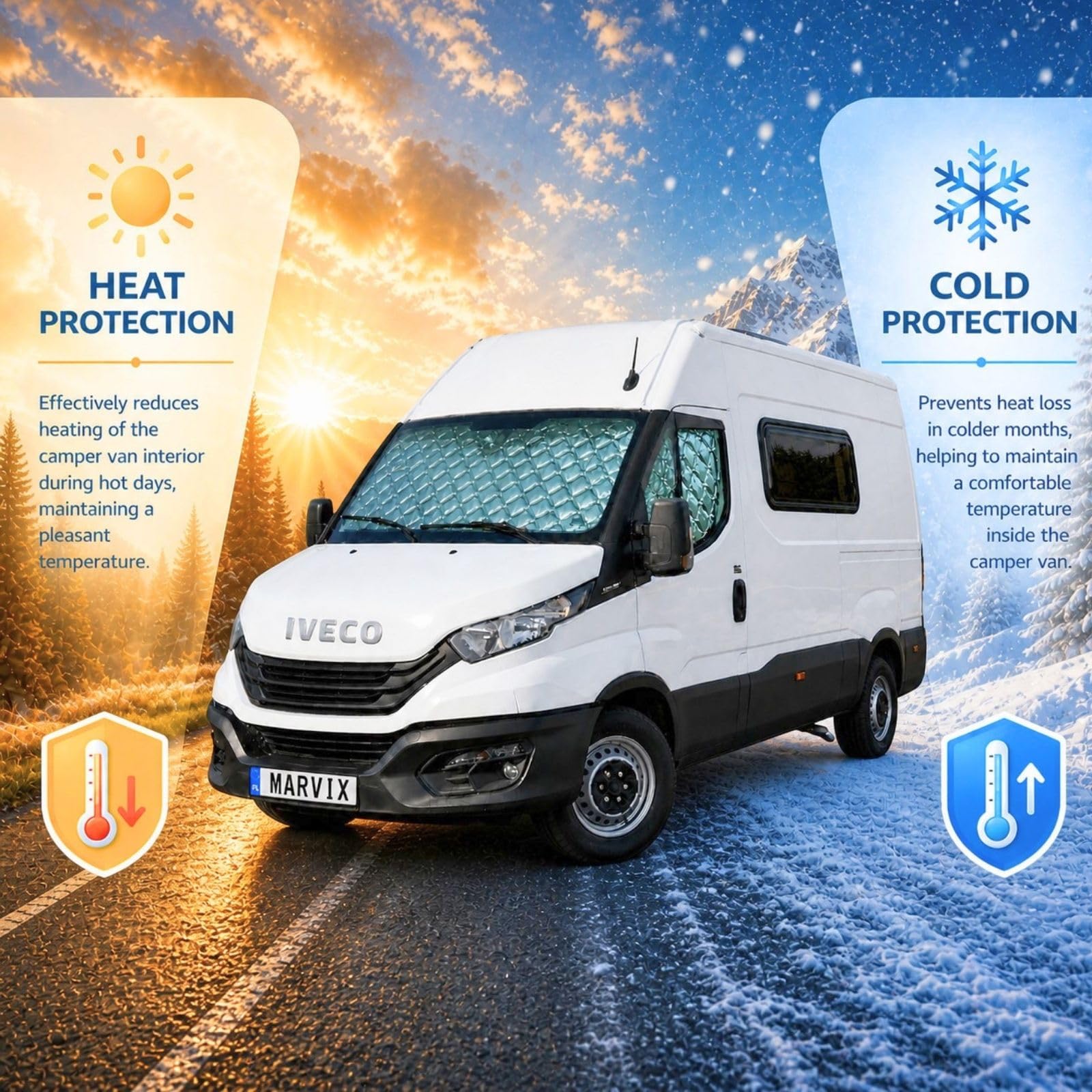 Marvix Copertura termica oscurante per cabina interna, 9 strati, copertura per finestra per Iveco Daily dal 2015 in poi, camper e camper