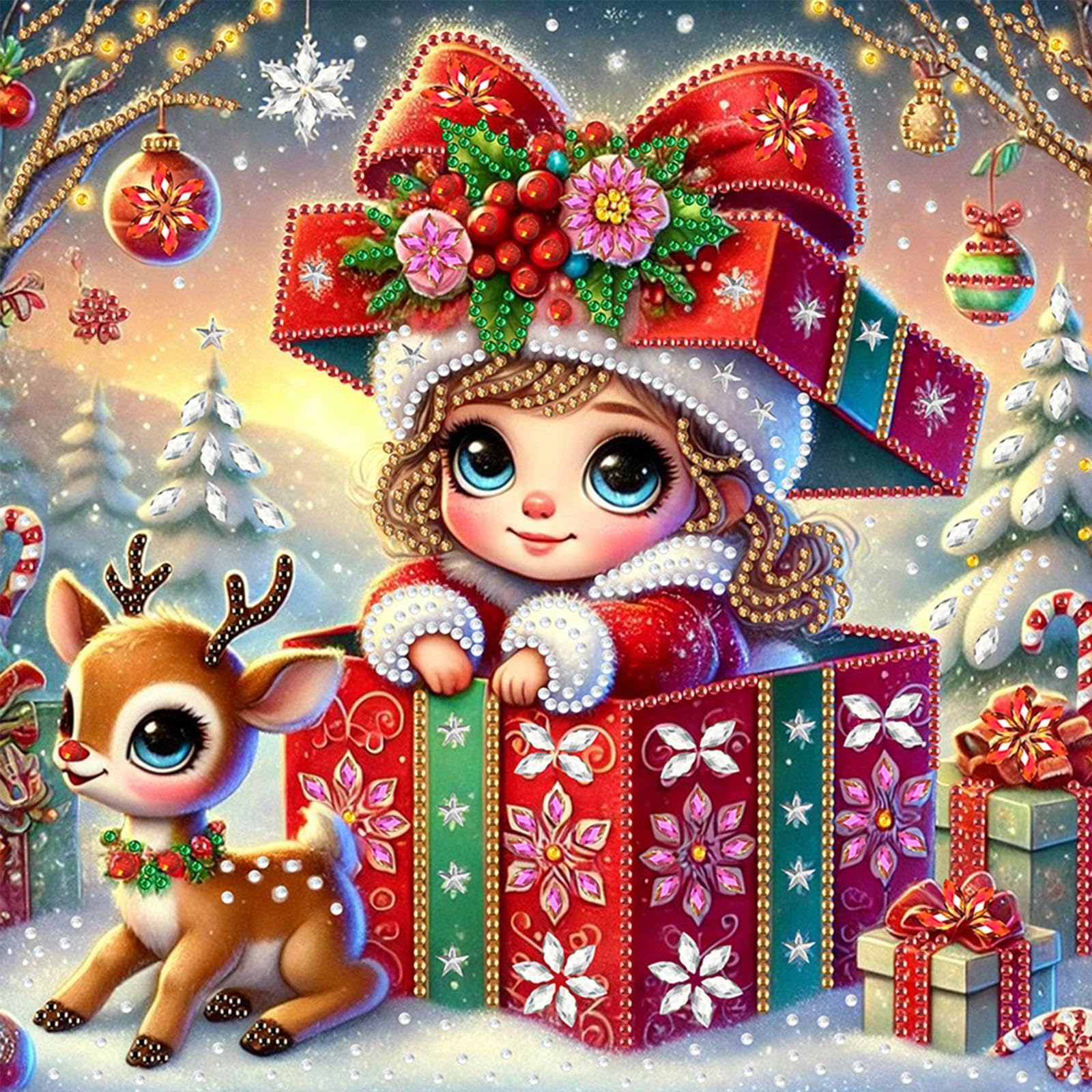 5D Special Shape Diamond Art Painting Kits for Adults – Crystal Rhinestone DIY Craft, Diamond Mosaic Kit for Beginners, Wall Decor Gift 11.8x11.8 Inch(Snow Gift Girl)