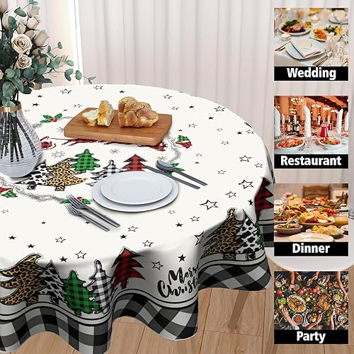 Miniatura 4 de Giwawa Mantel redondo de árbol de Navidad de 60 pulgadas, a cuadros, resistente al agua, duradero, para comedor, cocina, picnic, decoración de fiesta