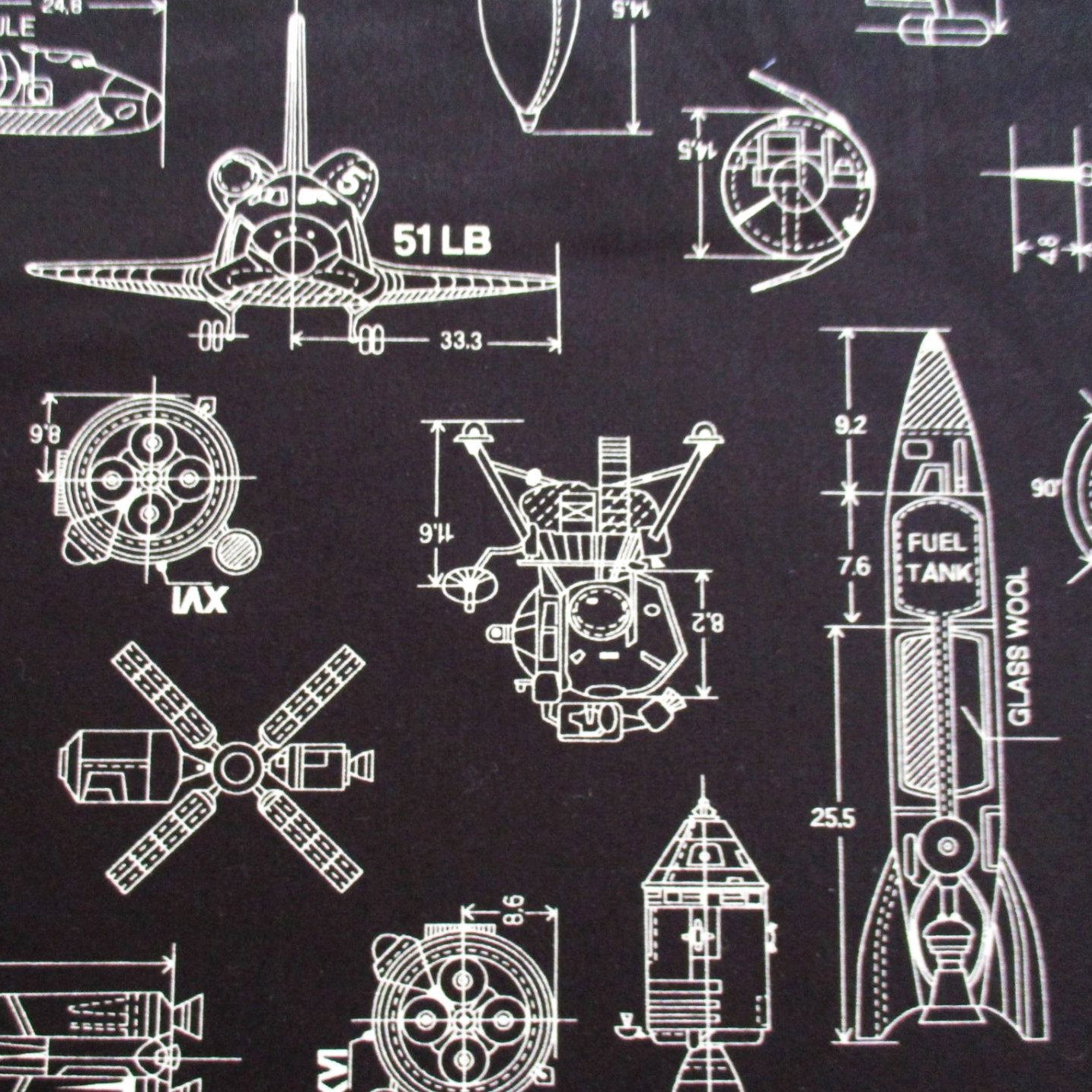 Rocket Adventure in Galaxy Star Jet Aerospace on Black Fabric 36 by 36-Inch Wide (1 Yard) (CT685)