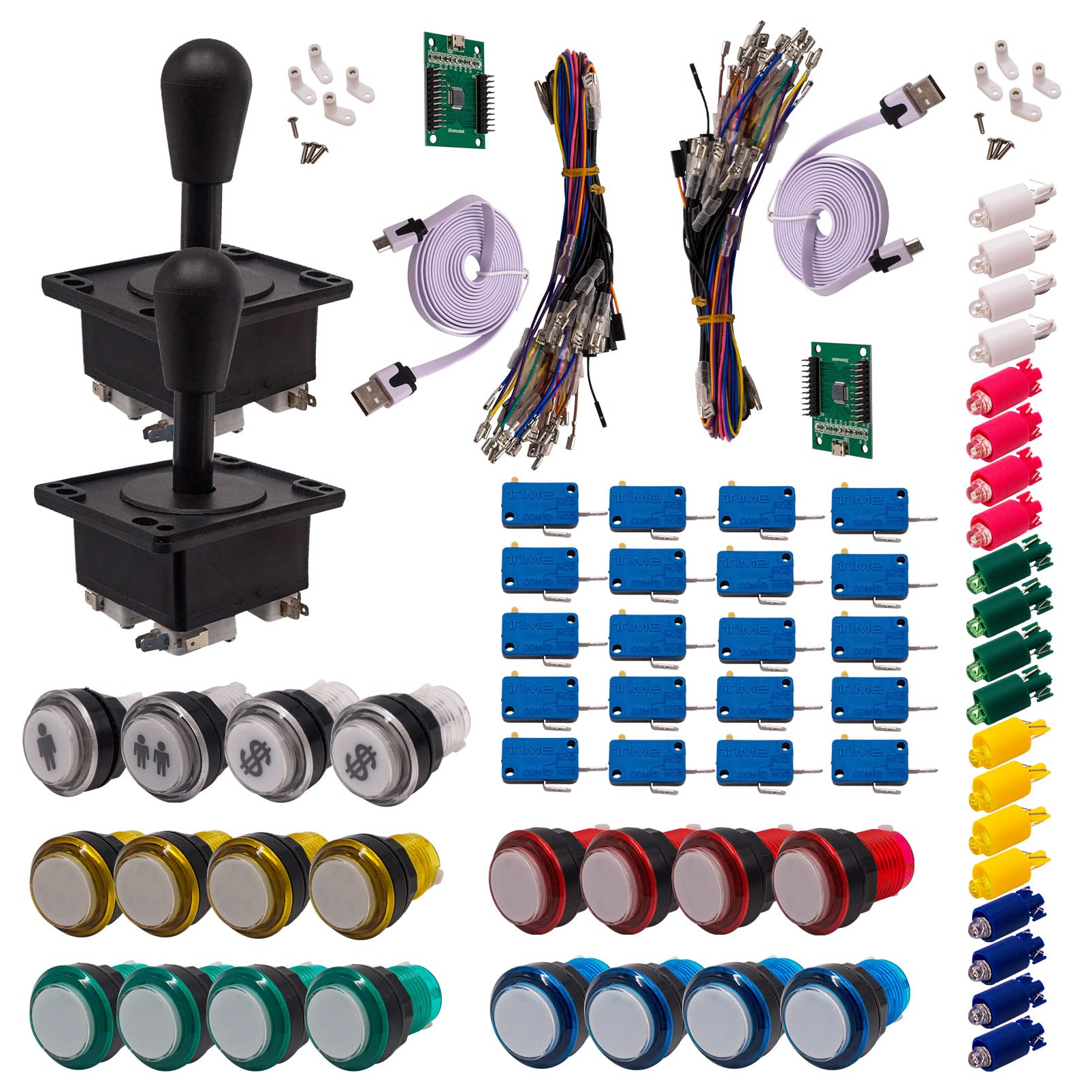 Kit Joystick e Pulsanti Arcade 2 x 1 Giocatore Luminoso Pulsanti Cuori Bianchi Joystick Mappa Americana XinMoTek Videogiochi Retro Gaming