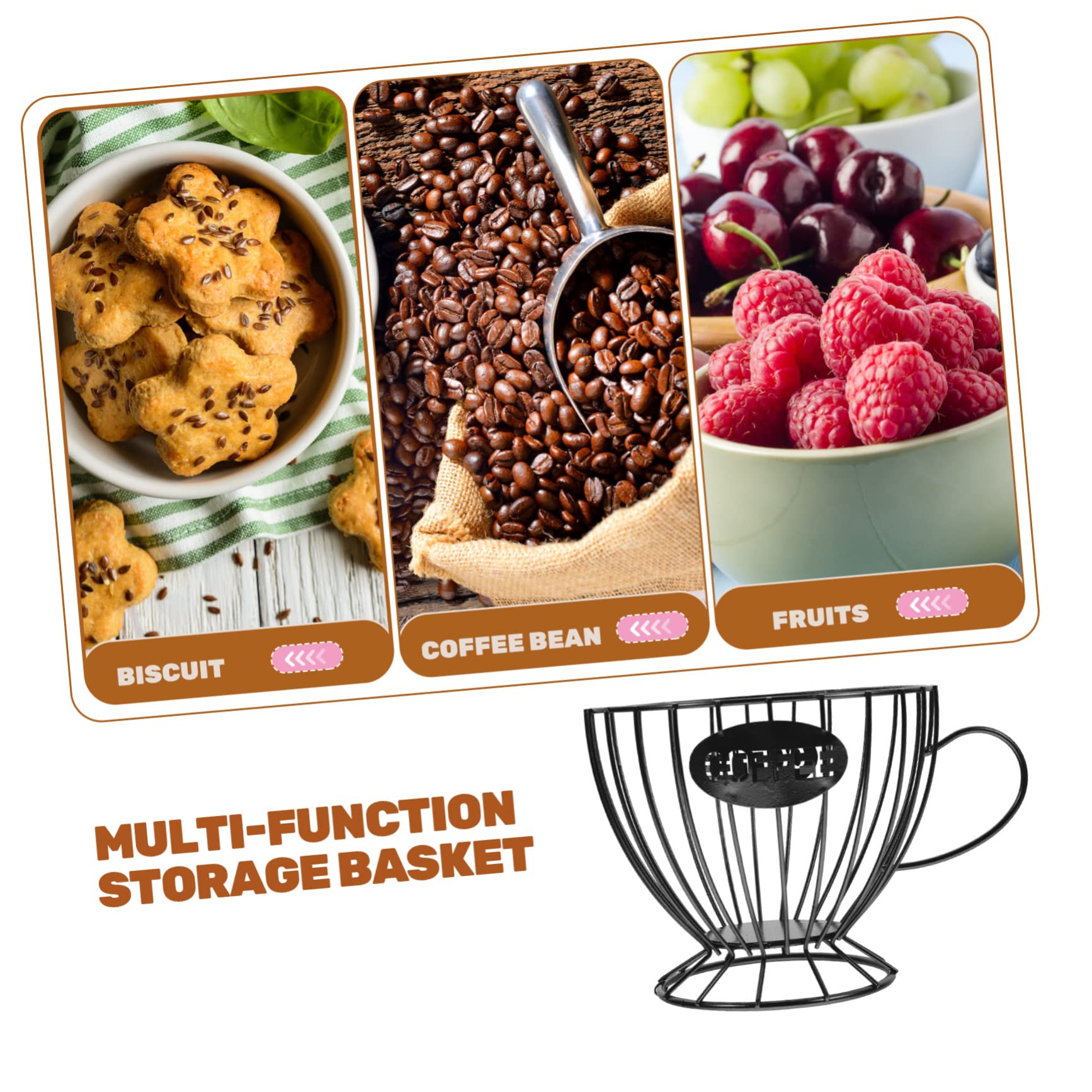 PRETYZOOM Capacity Coffee Pod Holder and Fruit Storage Basket Stylish Wire Design for Kitchen Counter Office Cafe Home Decor and present Basket Use