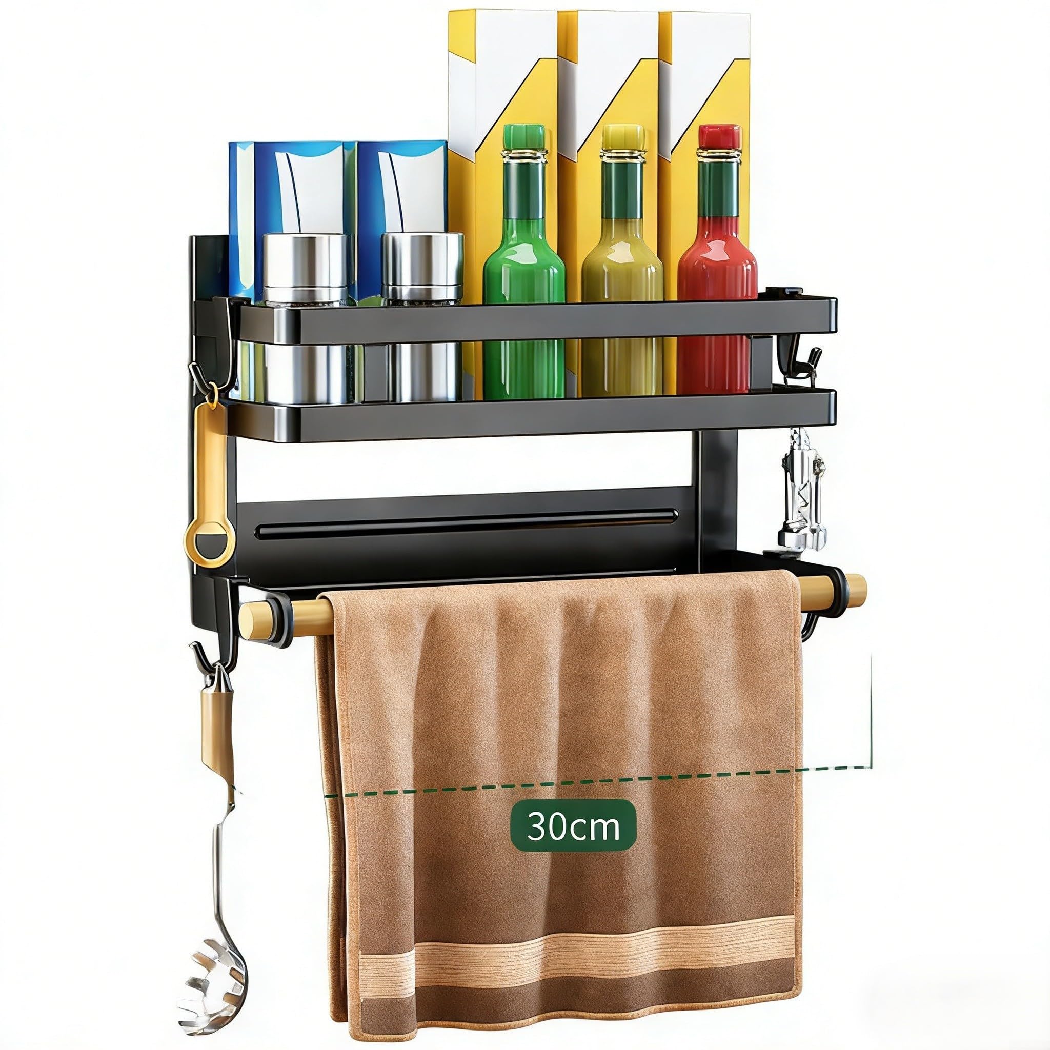 Estante de almacenamiento lateral magnético multicapa para nevera, cocina, baño o balcón, 30 x 11,5 x 37 cm, acero al carbono, revestimiento inoxidable (A)