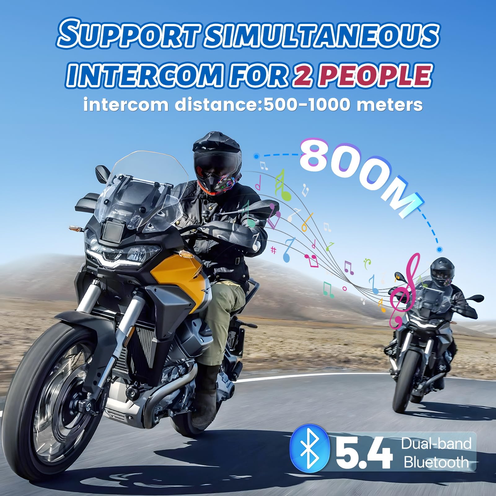 Altoparlanti e citofono Bluetooth per casco – Sistema di comunicazione con cancellazione del rumore a 2 piloti per moto, 1000 mAh