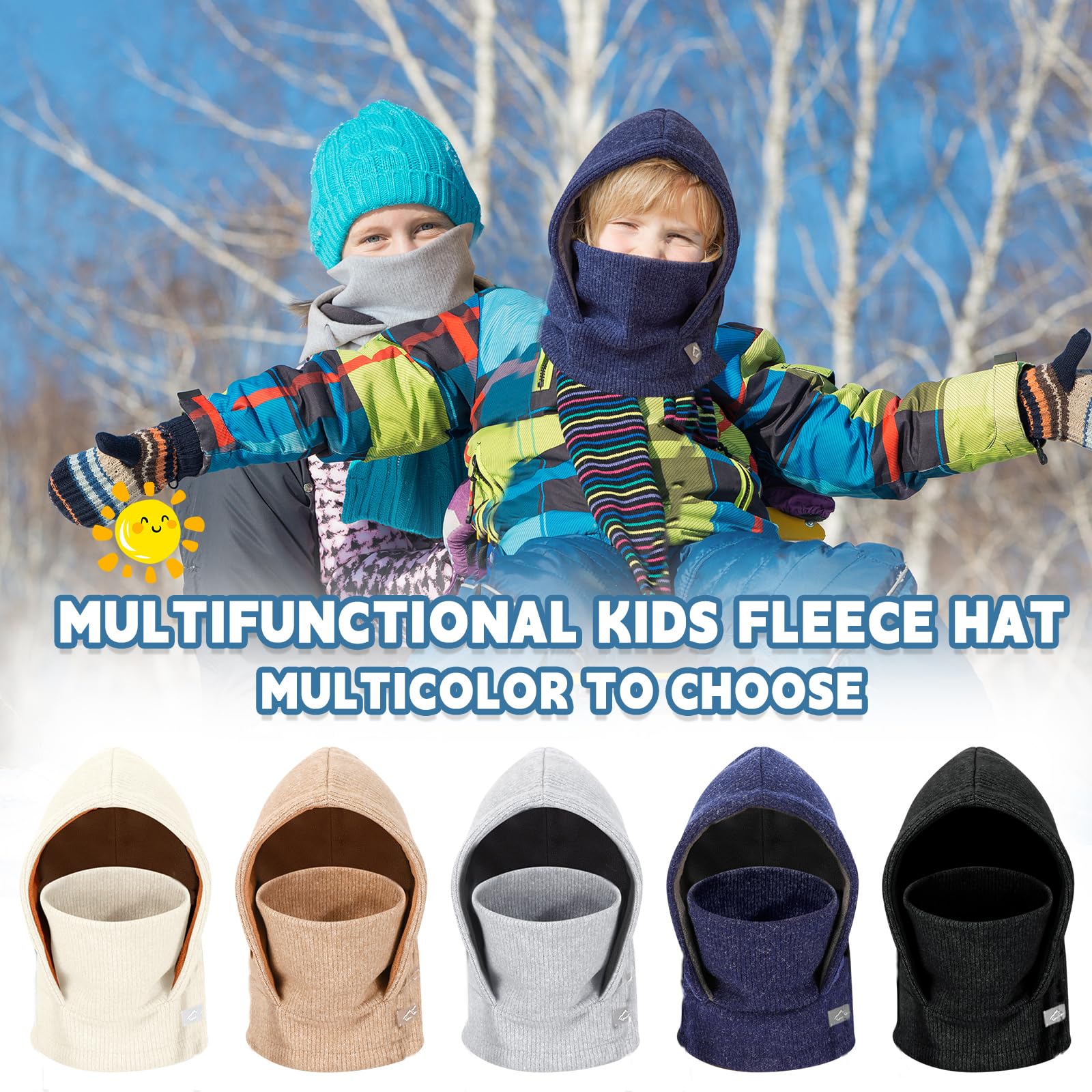 Pasamontañas Térmico de Invierno Niños 4-10, Multifuncional Cálido Prueba de Viento Máscara De Esquí Ciclismo, Sombreros Gorro de Punto Forro Polar, Calentador de Cuello, Mascarilla Niños Niñas