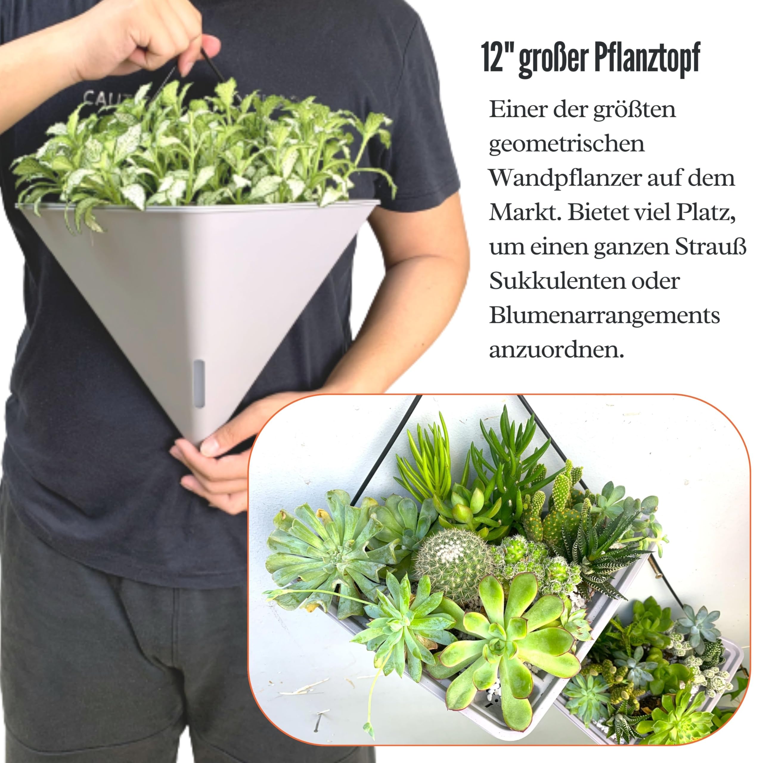 LaLaGreen Wand-Pflanzgefe fr Zimmerpflanzen  4 Stck, 30.5 cm, gro,  selbstbewssernd, grau, geometrisch, hngende Blumenvase, Gef mit ...