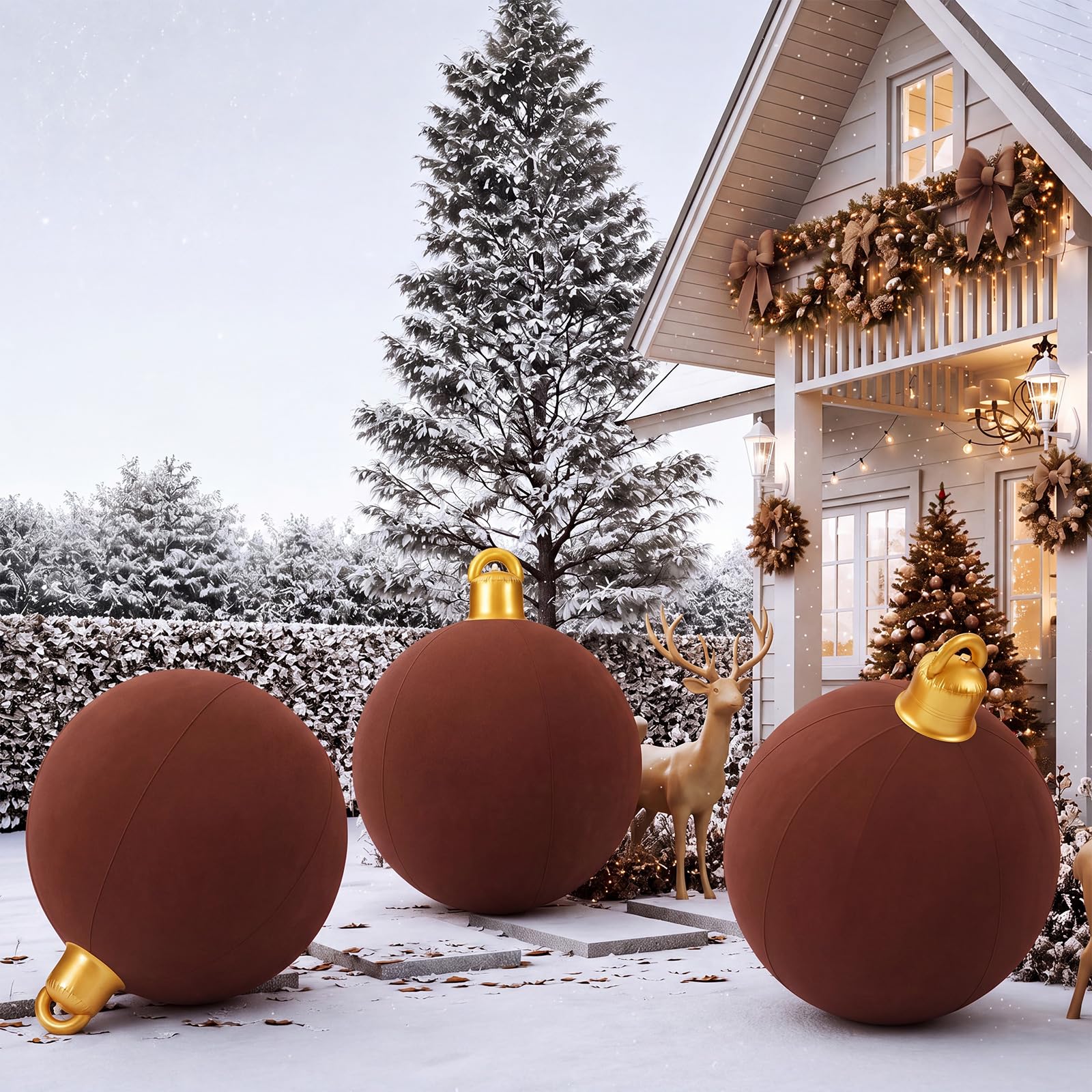 Jetec 3 palline di Natale gonfiabili in velluto, 121,9 cm, colore: marrone