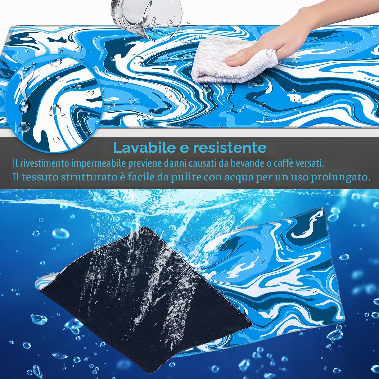 Abetcabe Tappetino per mouse XXL, 900 x 500 x 3 mm, per gaming, grande | Bordi cuciti, impermeabile, antiscivolo, migliora la precisione e la velocità, maggiore presa, movimento libero per il mouse