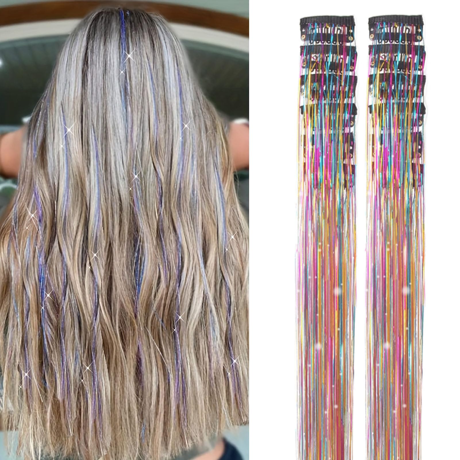 6 Stück Glitzer Haarsträhnen Lametta – 50,8 Cm, Rosa, Mit Clip, Für Partys, Festivals & Cosplay