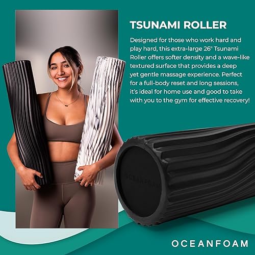 Miniatura 3 de Oceanfoam Rodillo de tsunami (negro) - Rodillo de espuma suave y texturizado para terapia física, dolor de espalda, ejercicio y estiramiento,