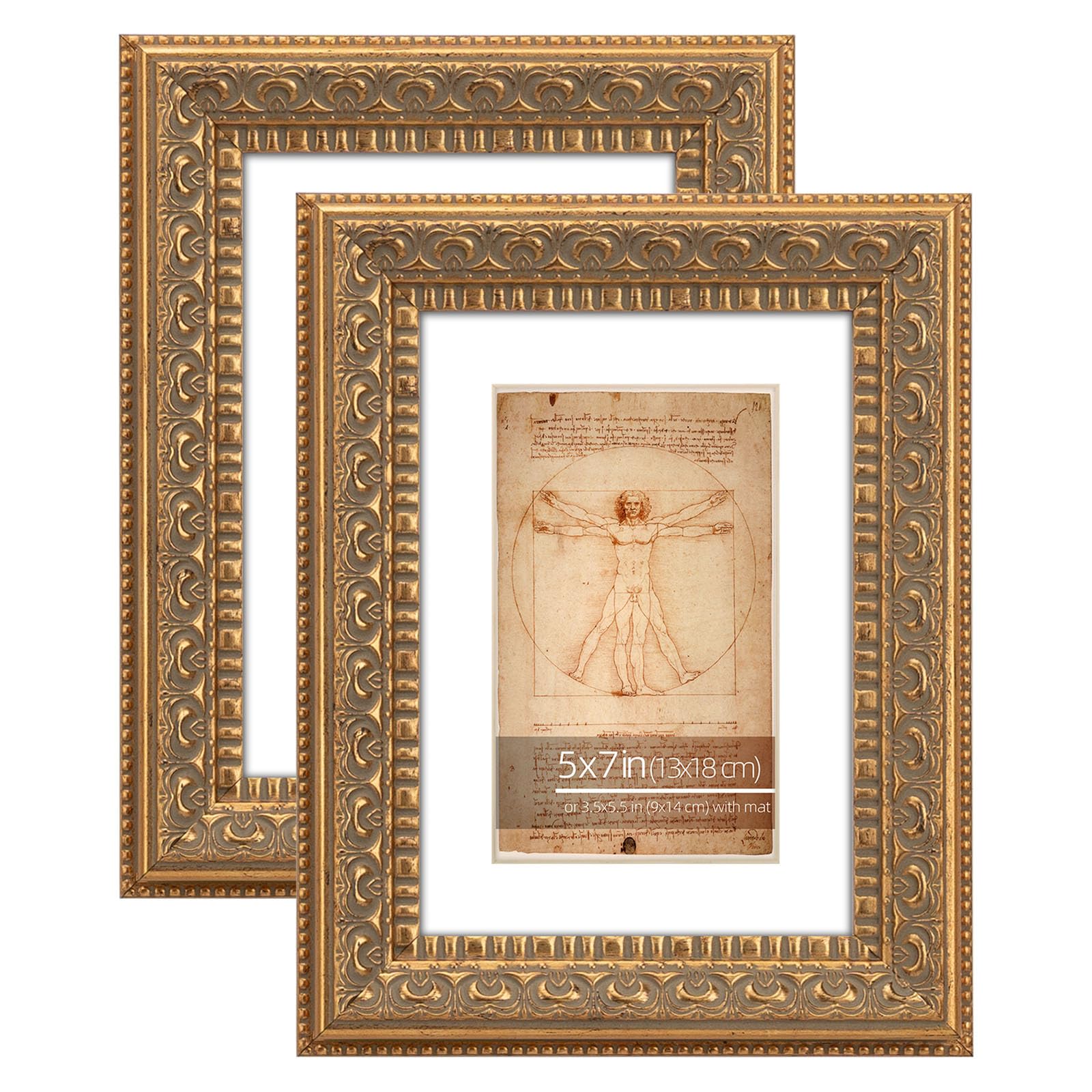 Cadre photo or antique 13x18 cm en verre véritable moulure classique