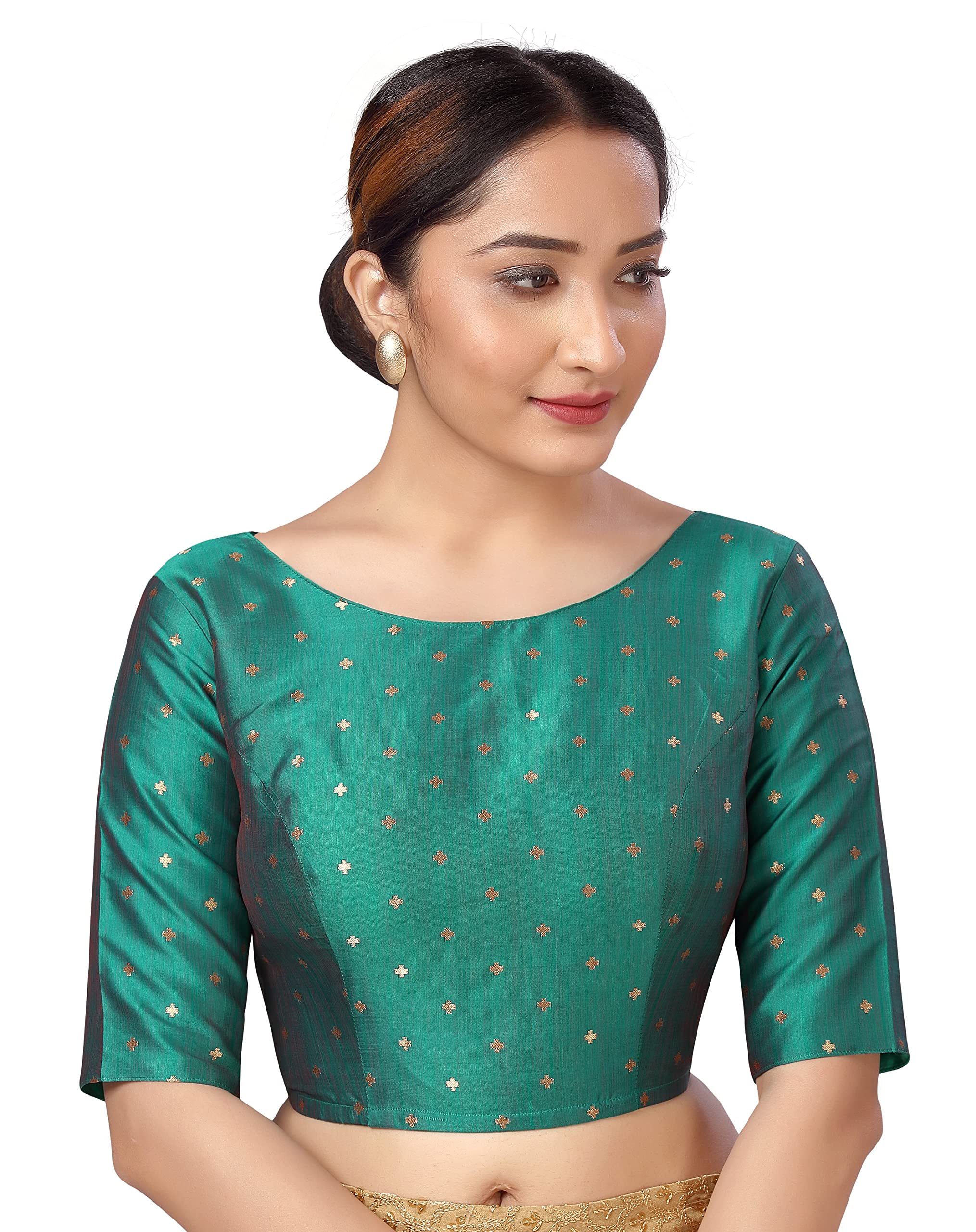 Studio Shringaar Women Cotton Silk Silky Brocade Readymade Elbow Length Sleeves Saree Blouse Choli