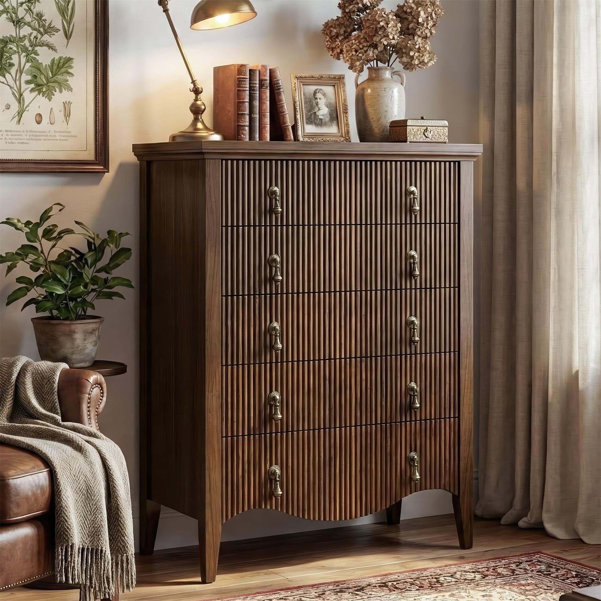 FUSUNBAO 5-Drawer Tall Fluted Dresser