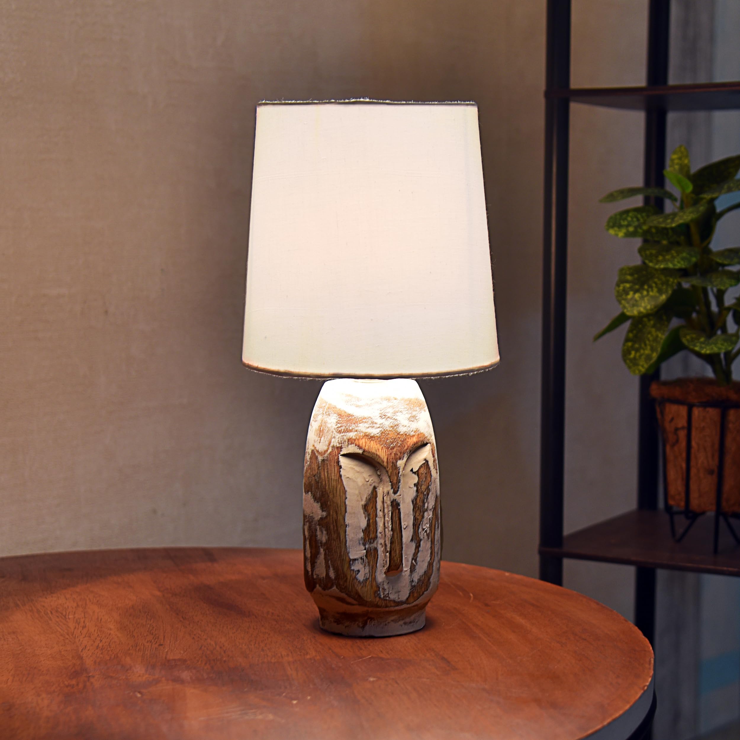 Homesake Small Table Lamp for Bedroom Living Room Simple Retro Wood Grain Farmhouse Bedside Lamps Suitable for Nightstand, Gift, Teardrop, (White), incandescent