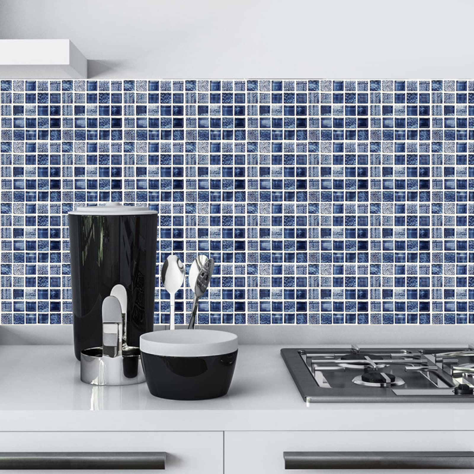 LWLFC Kitchen Tile Stickers 20x20cm Blue Stick on Tiles Tile Stickers for Bathroom Stick on Wall Tiles Backsplash for Kitchen Stick on Tiles Self-Adhesive Vinyl Home Decoration （10 Pieces）