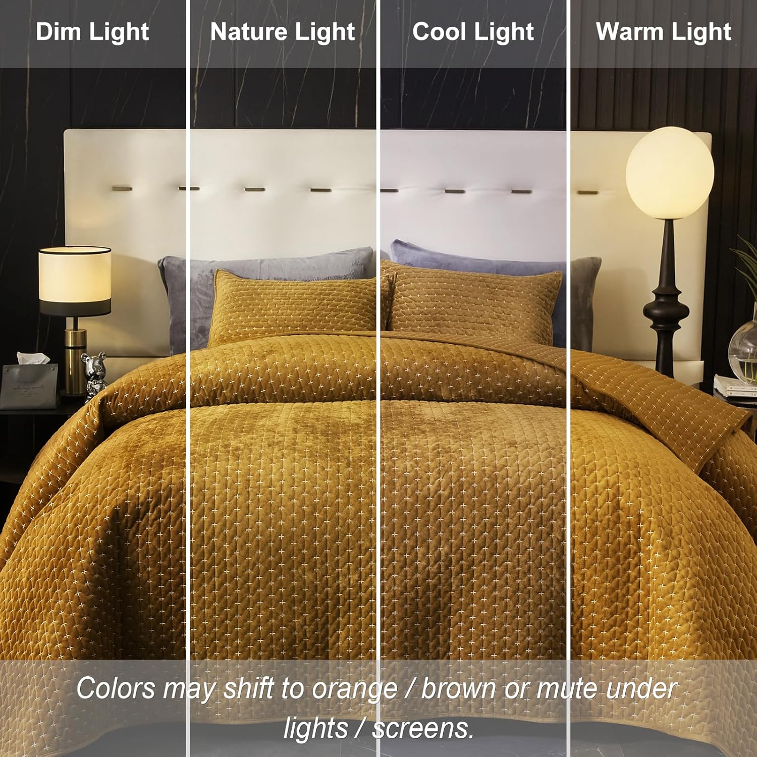 Powdion Velvet Quilt King Size,Bedspread Quilted Bedding Set,Luxurious Soft Coverlet Set Lightweight Velvet Comforter with Pillow Shams Brown, 96x106 Cross Stitch Striped Quilt Set - Image 6