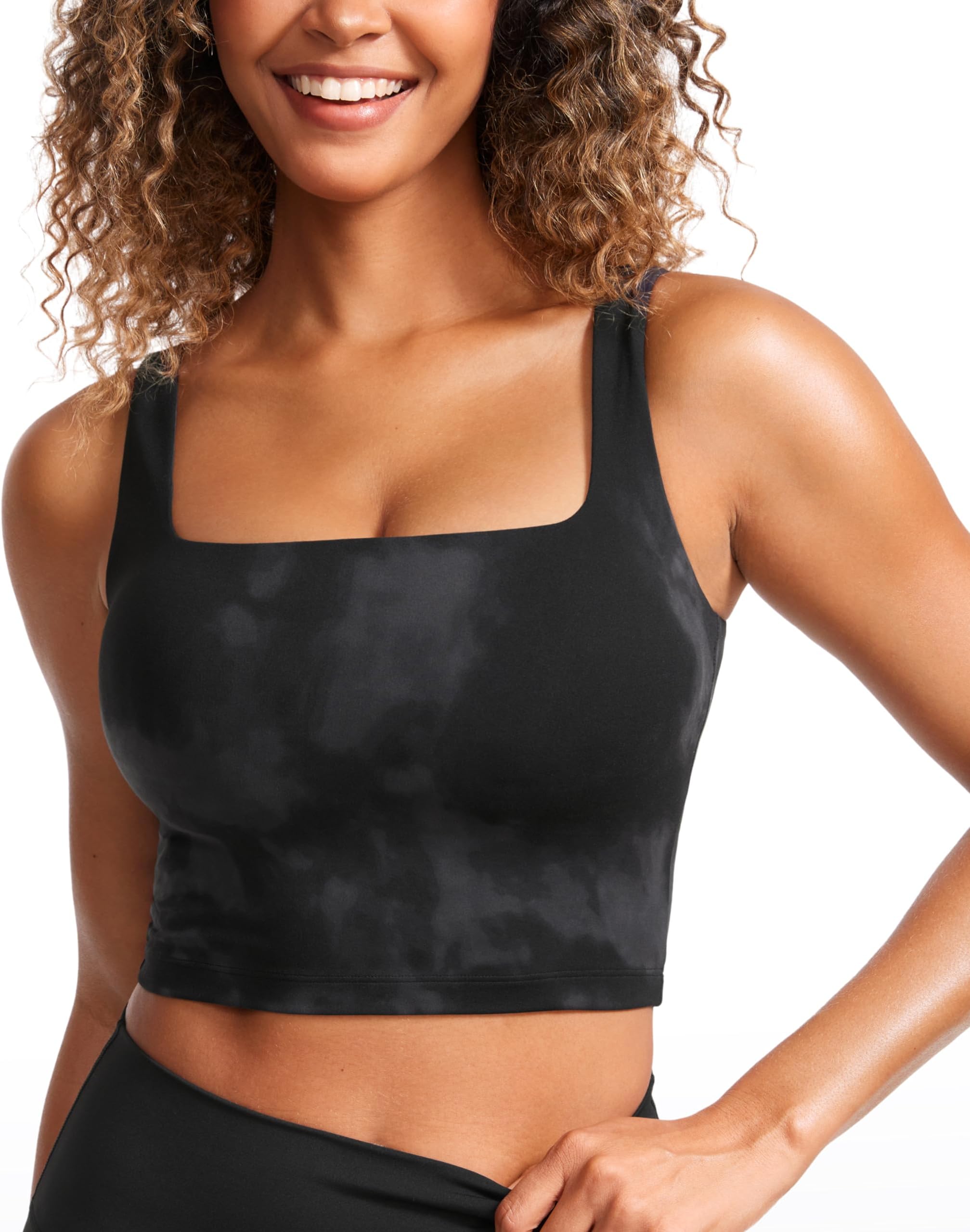 CRZ YOGAWomen's Butterluxe Square Neck Sports Bra Padded Wireless Crop Top Gym Workout Tank Tops Camisole with Built in Bra