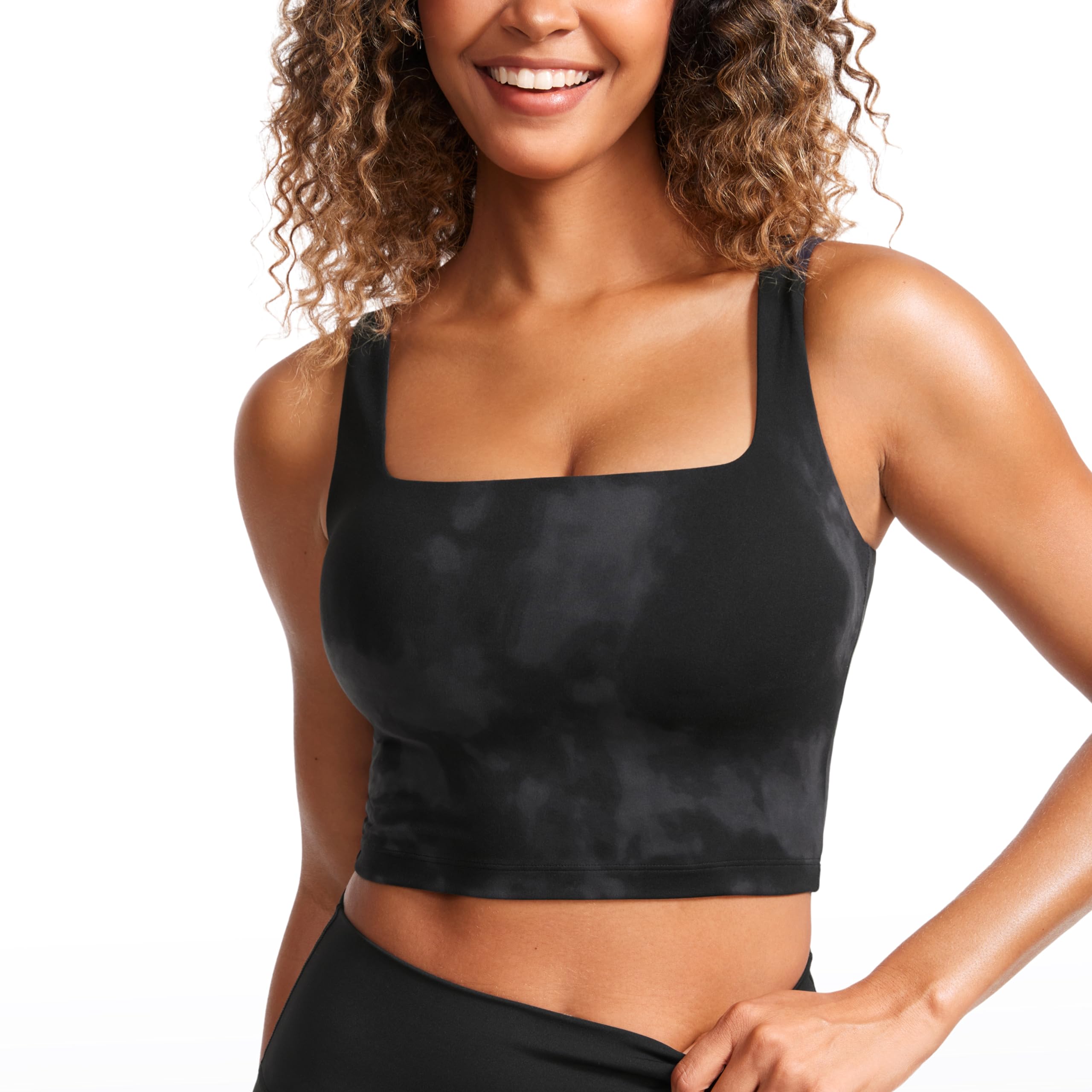 CRZ YOGAWomen's Butterluxe Square Neck Sports Bra Padded Wireless Crop Top Gym Workout Tank Tops Camisole with Built in Bra