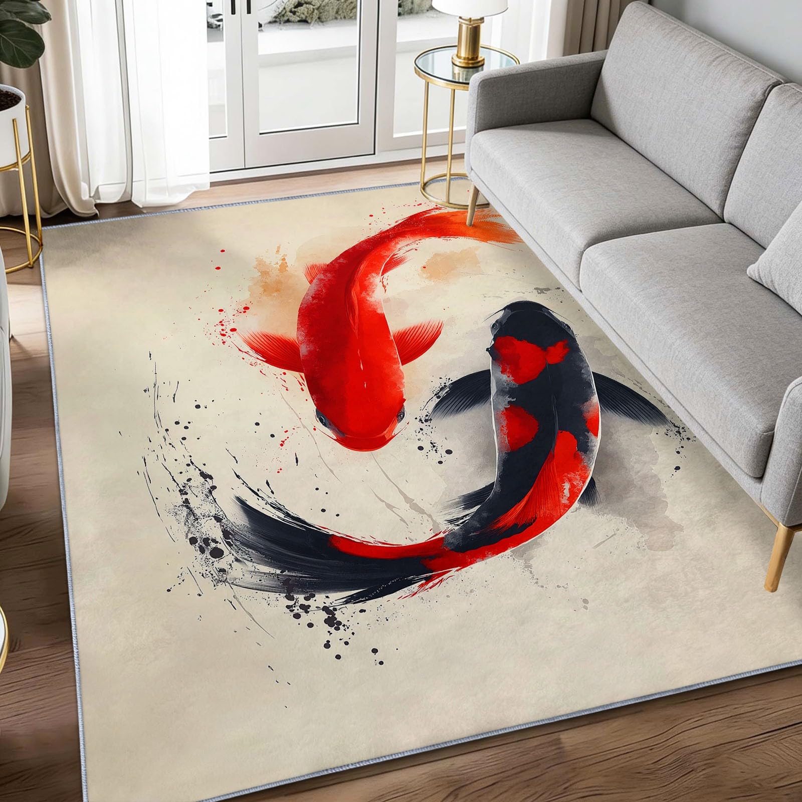 Alfombra de estilo chino lavable a máquina con base antideslizante segura para sala de juegos
