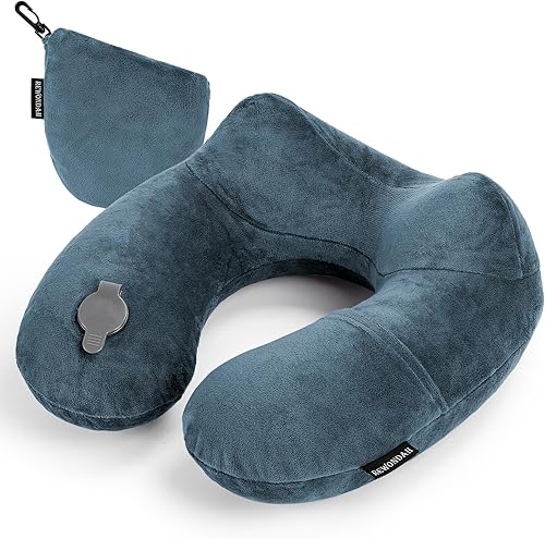 Rewondah Almohada inflable de viaje para avión dormido, almohada inflable para el cuello para viajar en avión con funda lavable, almohada de viaje