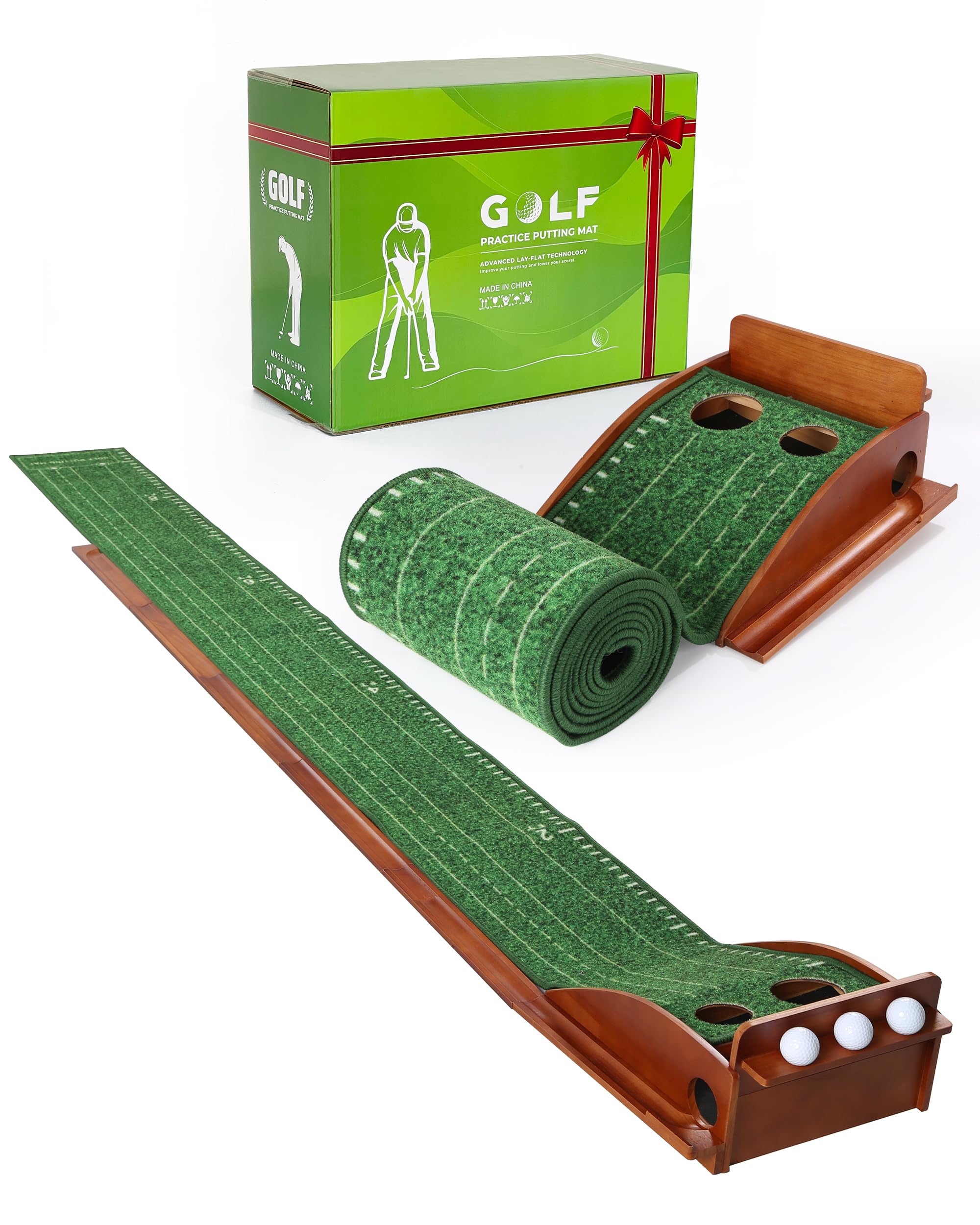 Signstek Indoor Golf Putting Mat with Auto Ball Return - Practice Trainer for Home, Office & Backyard Use | Portable Golf Training Aid