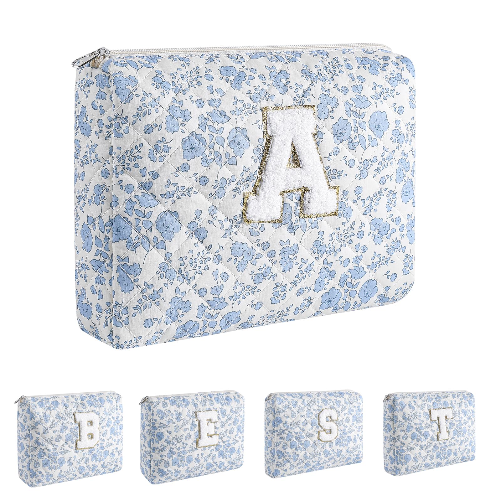 WHHJM Alphabet Makeup Bag Cosmetic Bag for Women, Christmas Gifts for Age 11-18, Personalized Floral Coquette Travel Bag, Trendy Stuff Zipper Make Up