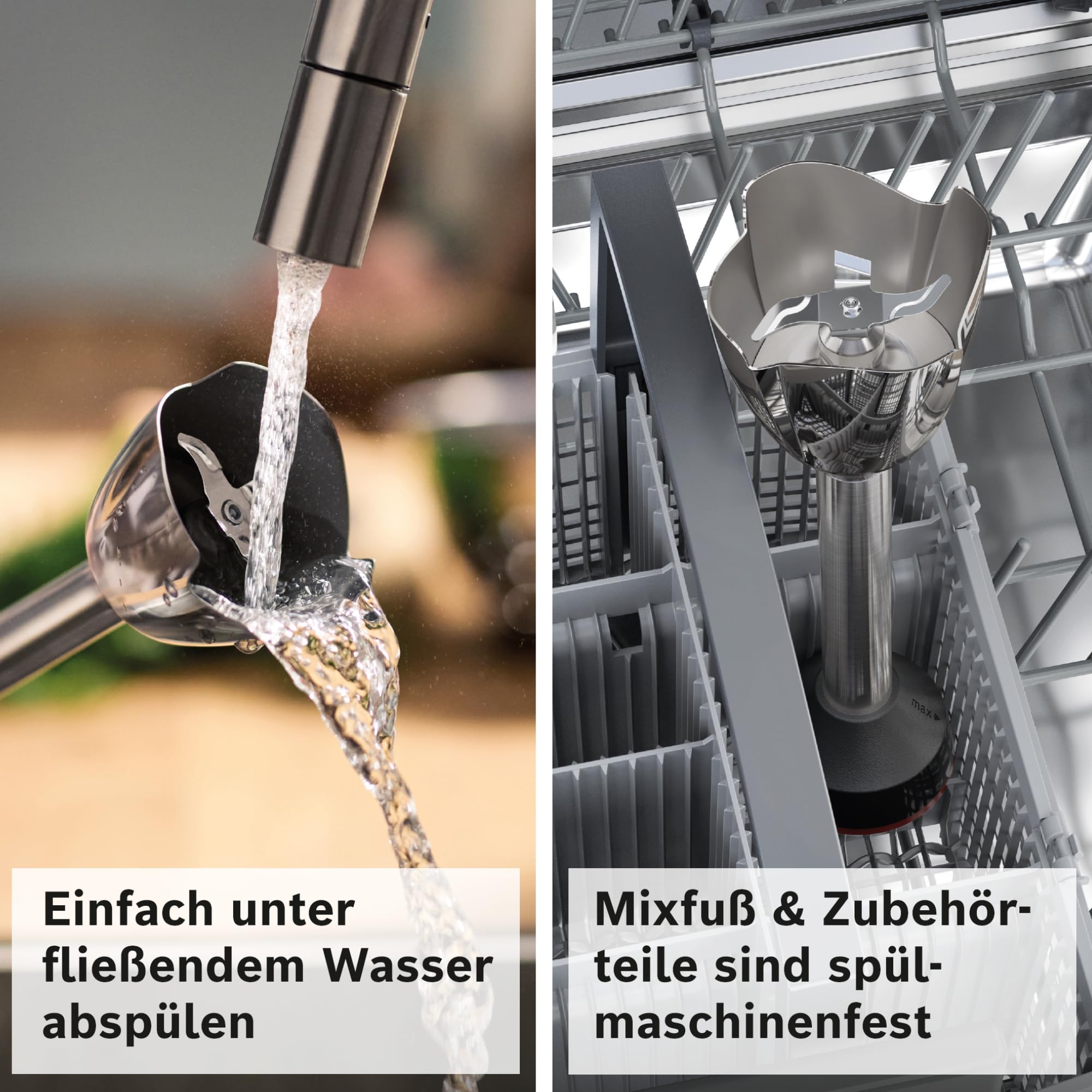 Bosch Stabmixer ErgoMaster Serie 6, mit Zerkleinerer, Schneebesen, Mixbecher, Edelstahl-Klingen, verschleißfreie Keramik-Kupplung, langlebig, Luftkühlung, 1000 W, Edelstahl, MSM6M622