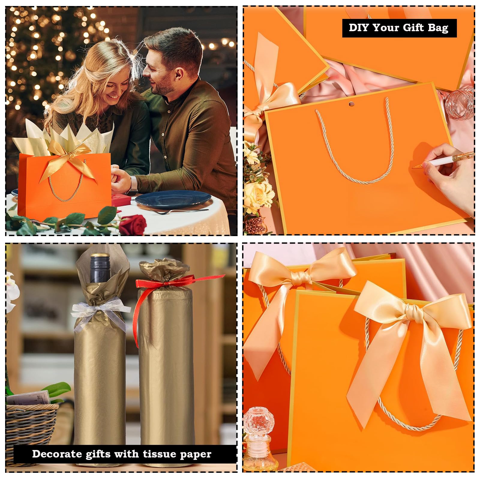 JEUIHAU 16 Pcs Wedding Gift Bags With Gold Bow Ribbon, Colorful Medium Gift Bag (L)28 X (H)20 X (W)10 Cm Party Bag With Handles, Present Bags For Birthday, Weddings, Parties, Christmas