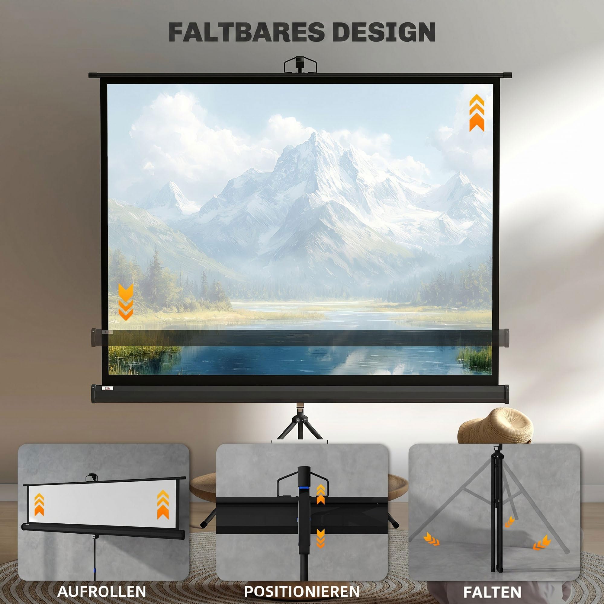 HOMCOM Schermo per proiettore con treppiede, 84 pollici, 4:3, portatile, nero | Tela per proiettore, treppiede pieghevole, per home theater, campeggio
